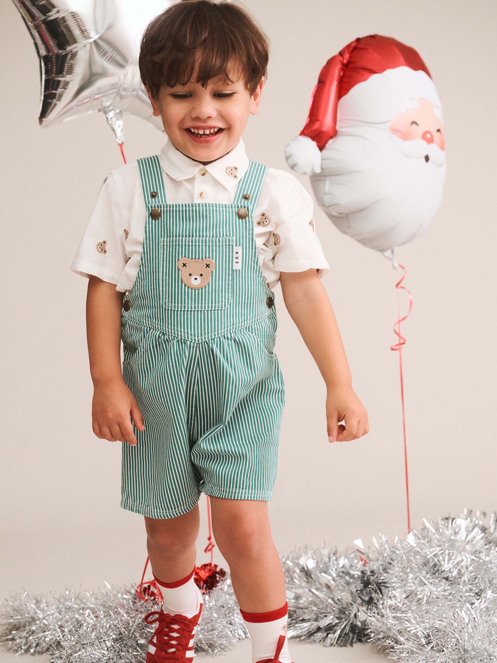 Mistletoe Stripe Shortall OVERALL Huxbaby Shopify