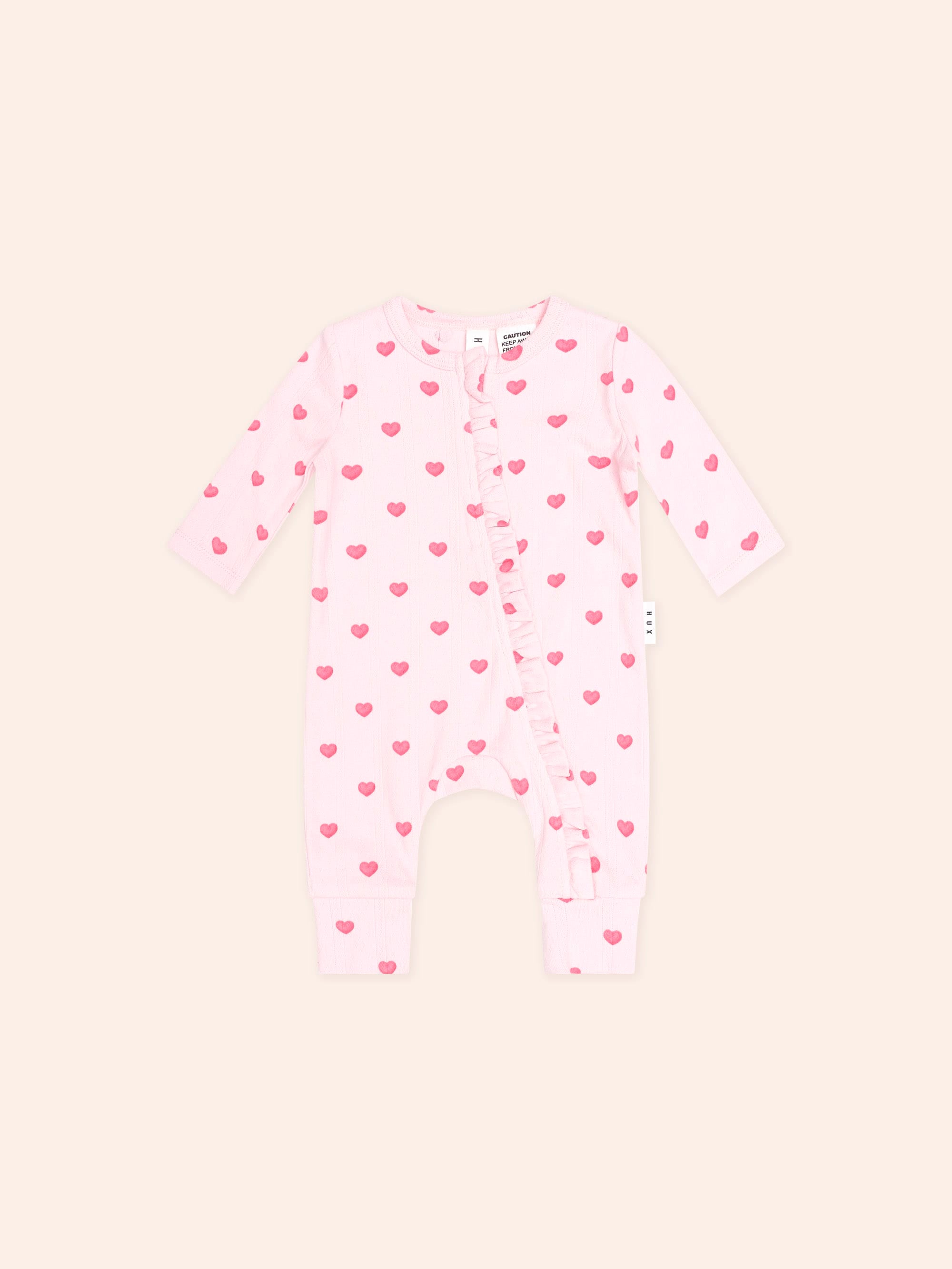 I Heart You Pointelle Frill Zip Romper ONESIE Huxbaby Shopify