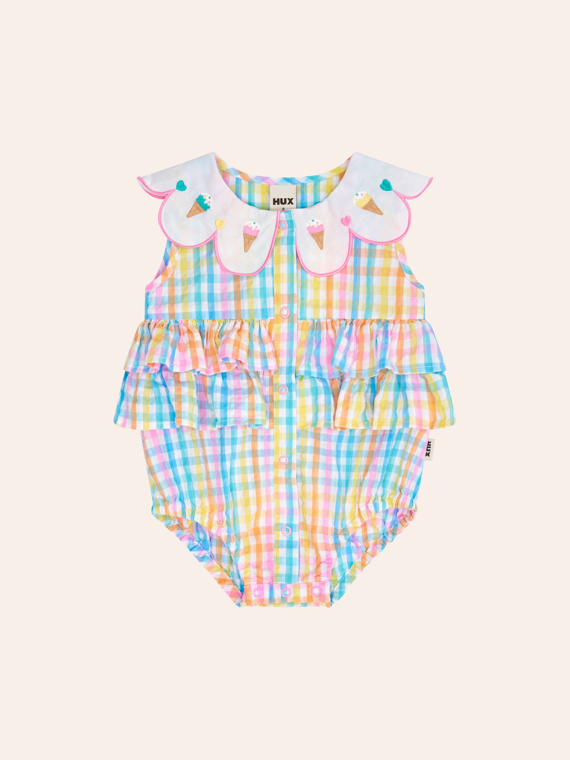 Ice Cream Rainbow Check Collar Romper ONESIE Huxbaby Shopify