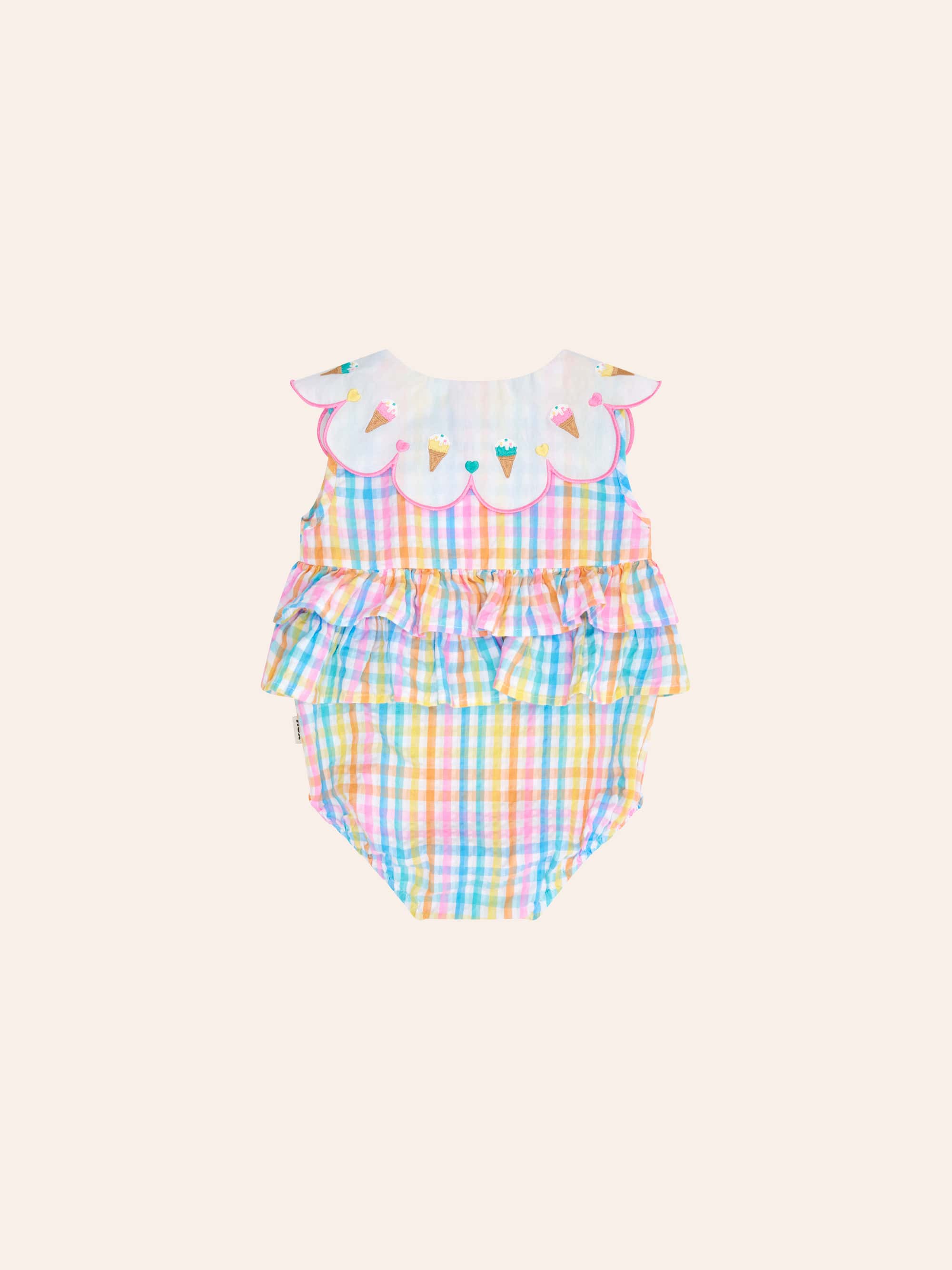 Ice Cream Rainbow Check Collar Romper ONESIE Huxbaby Shopify