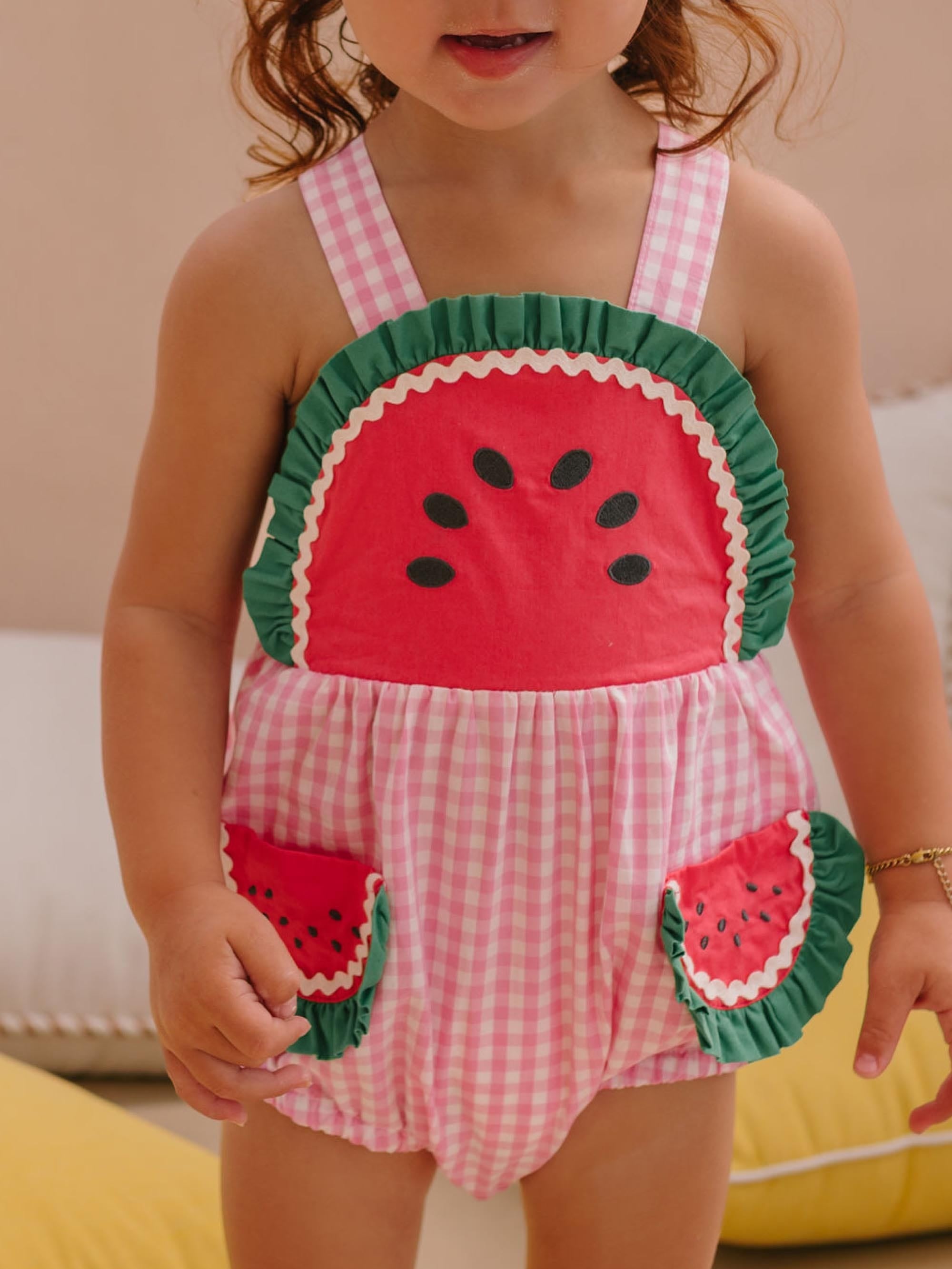 One-In-A-Melon Check Romper ONESIE Huxbaby Shopify