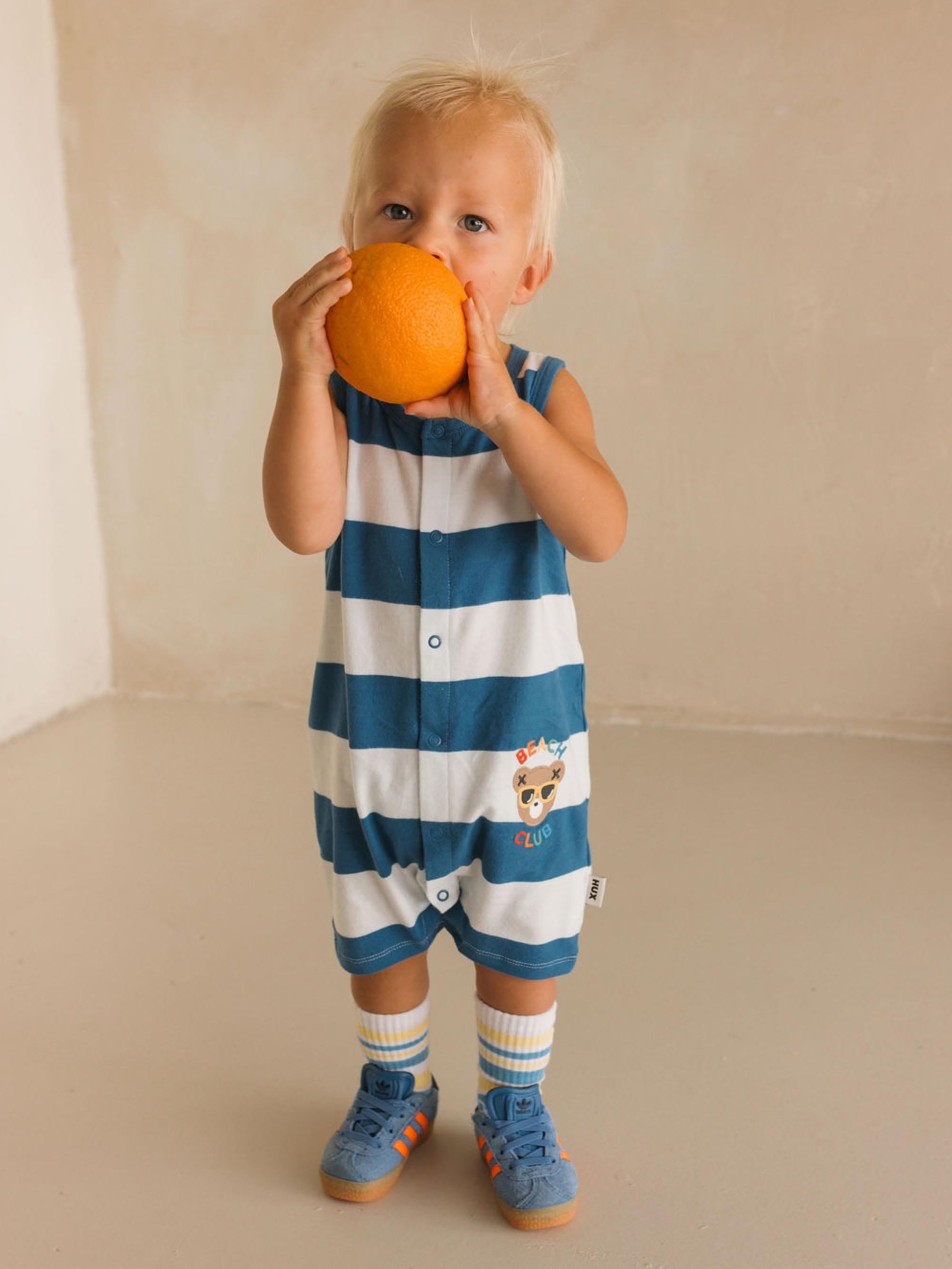 Beach Club Hux Block Stripe Romper ONESIE Huxbaby Shopify