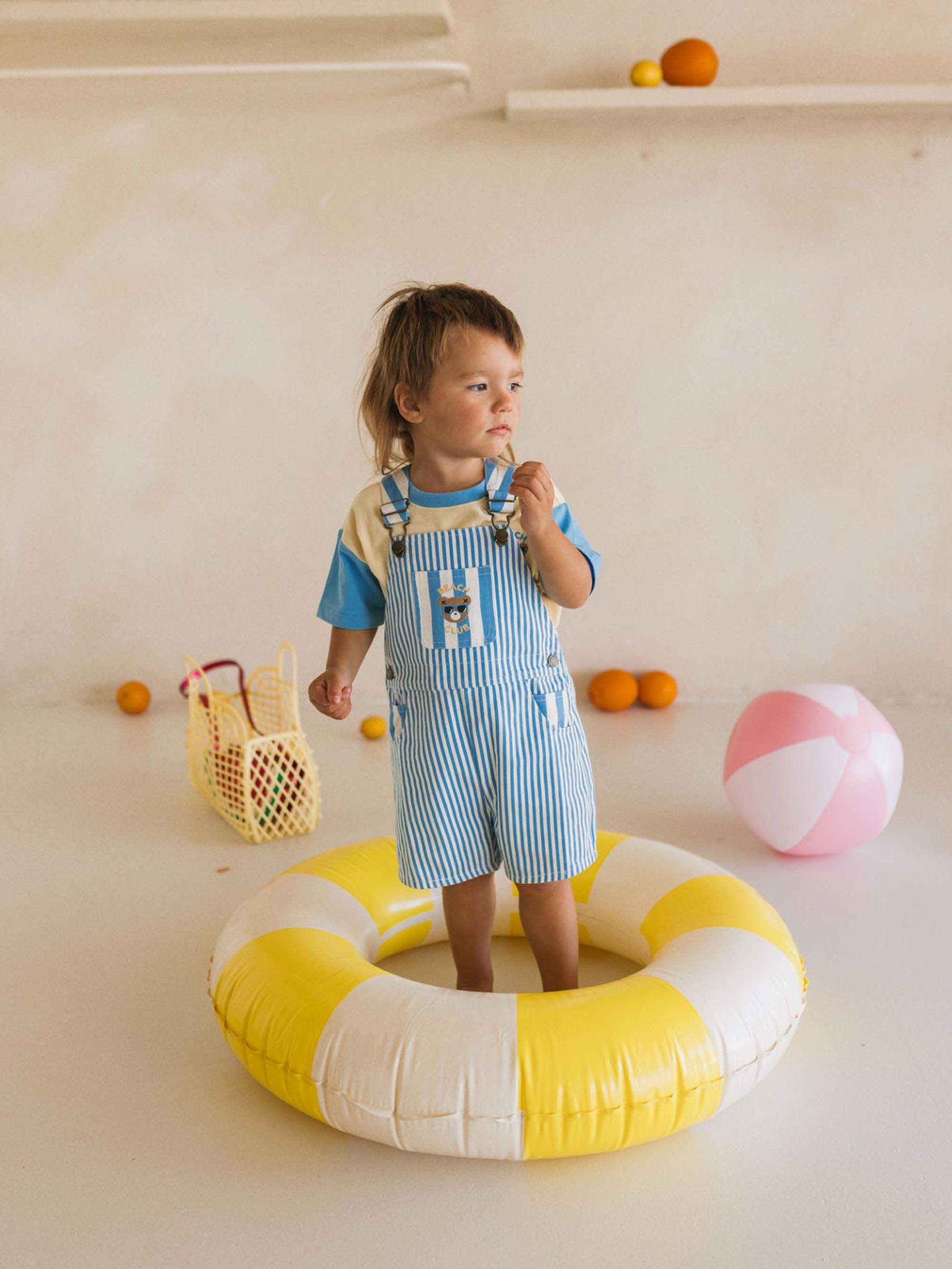 Aqua Beach Stripe Contrast Shortall OVERALL Huxbaby Shopify