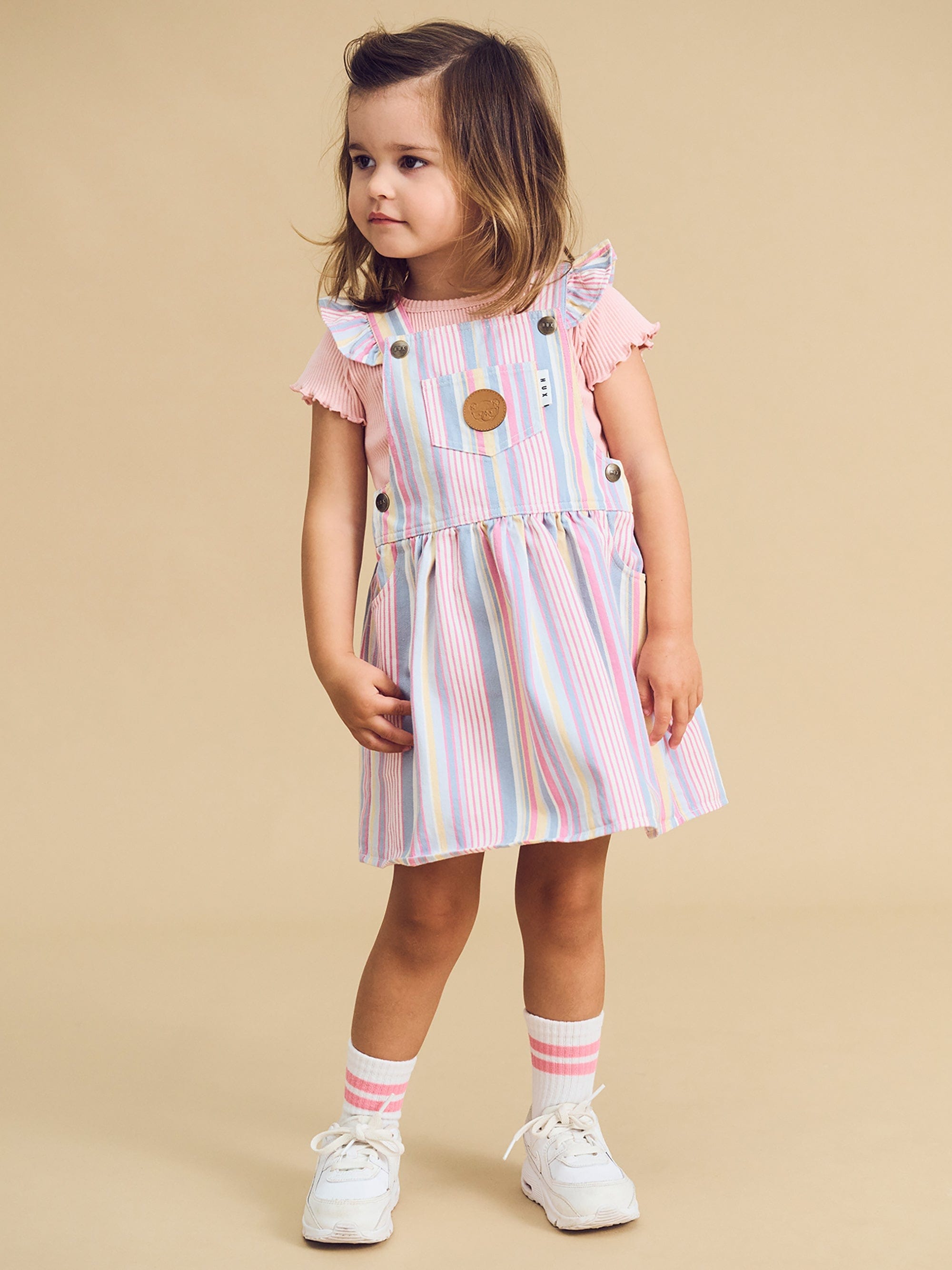 RAINBOW STRIPE PINAFORE Dress Huxbaby   