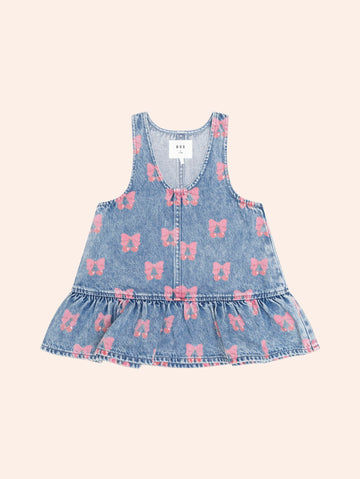 Dreamy Denim Cherry Pinafore DRESS Huxbaby Shopify