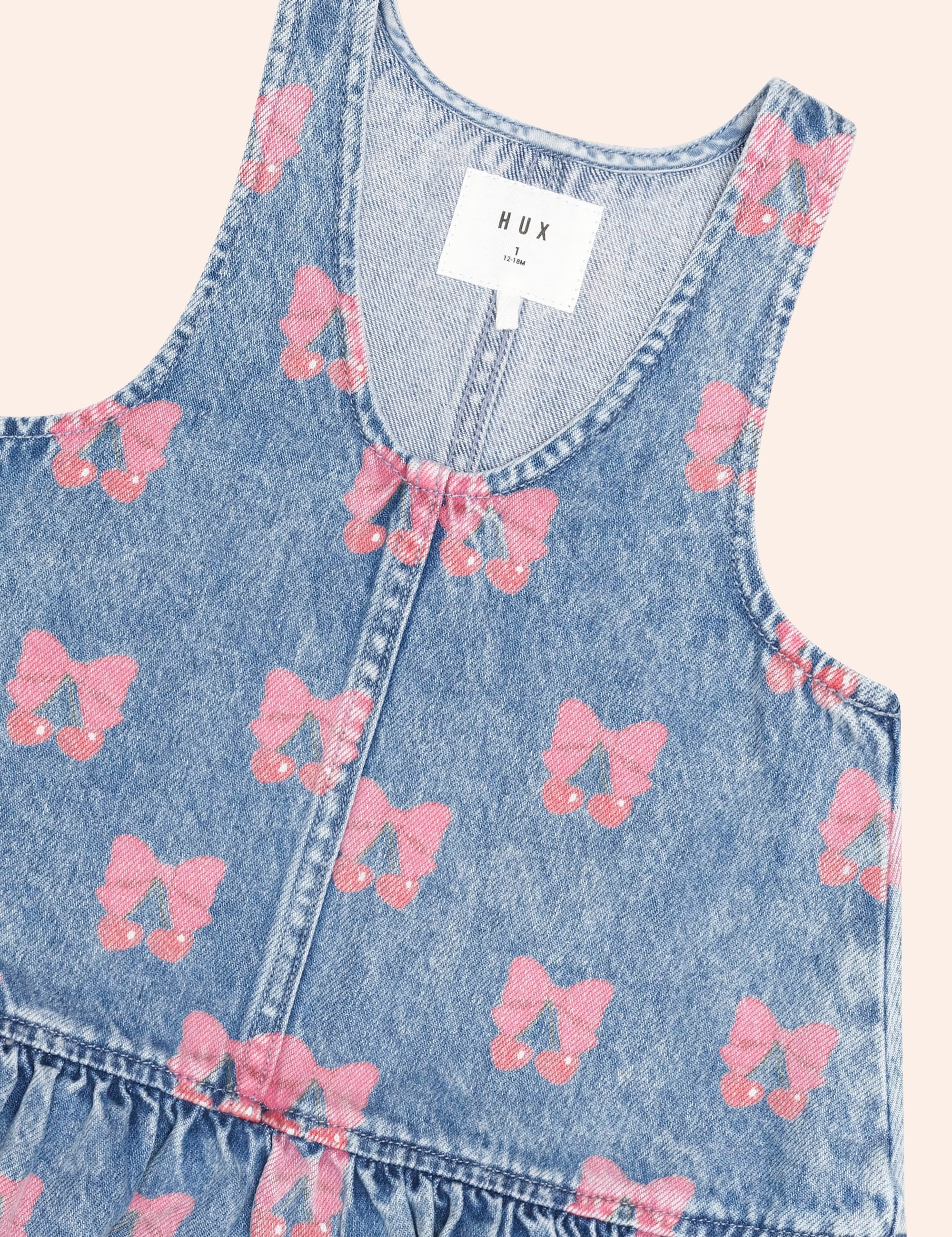 Dreamy Denim Cherry Pinafore DRESS Huxbaby Shopify