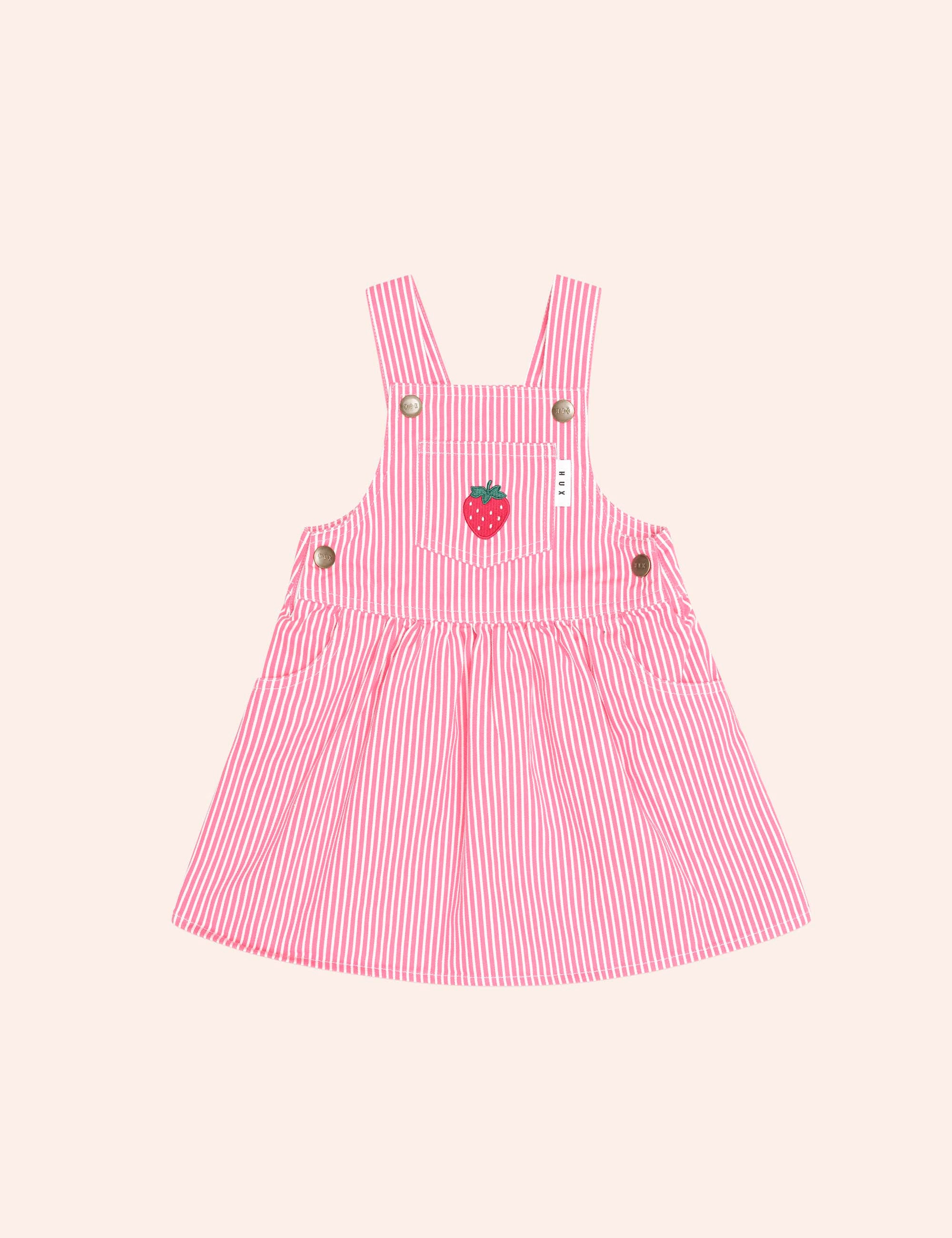 Strawberry Emb Stripe Pinafore DRESS Huxbaby Shopify
