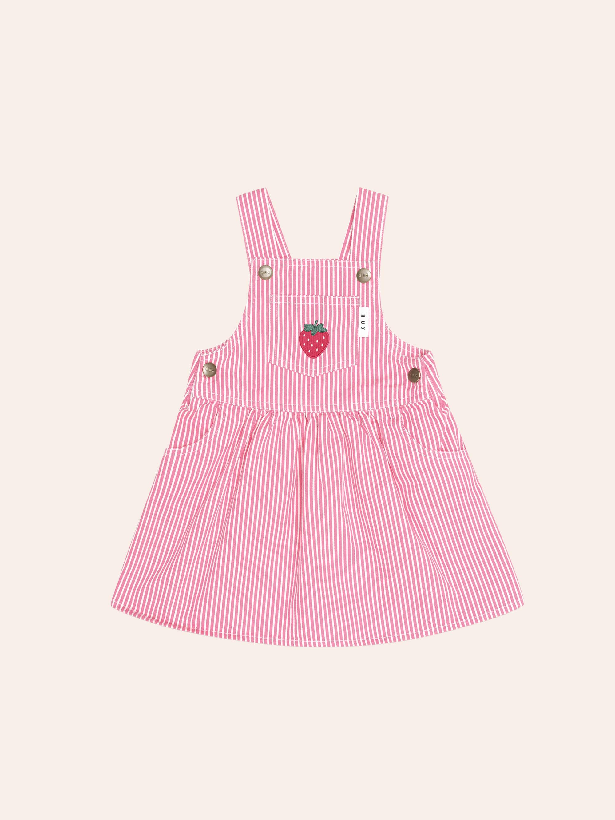 Strawberry Emb Stripe Pinafore DRESS Huxbaby Shopify
