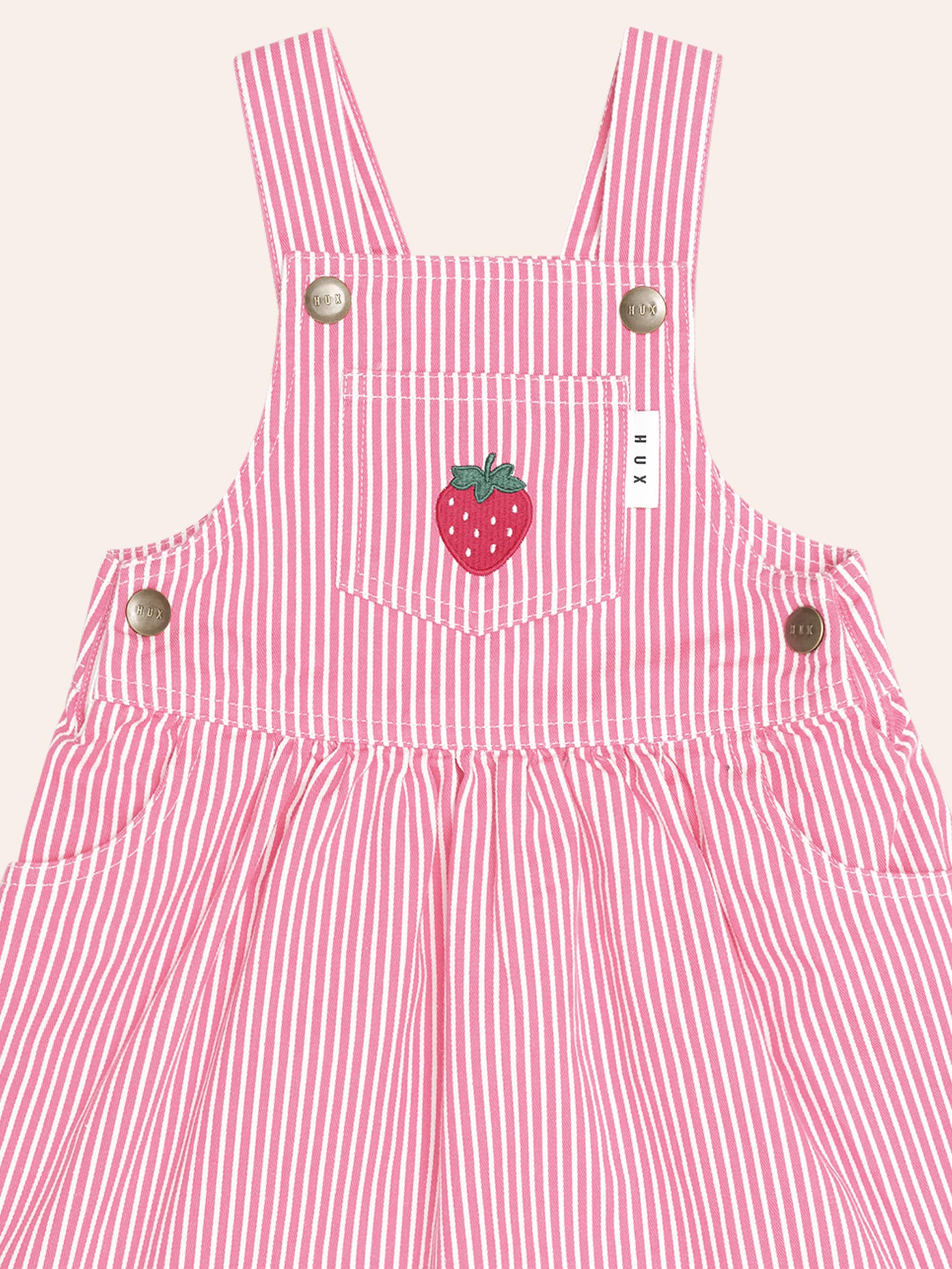 Strawberry Emb Stripe Pinafore DRESS Huxbaby Shopify