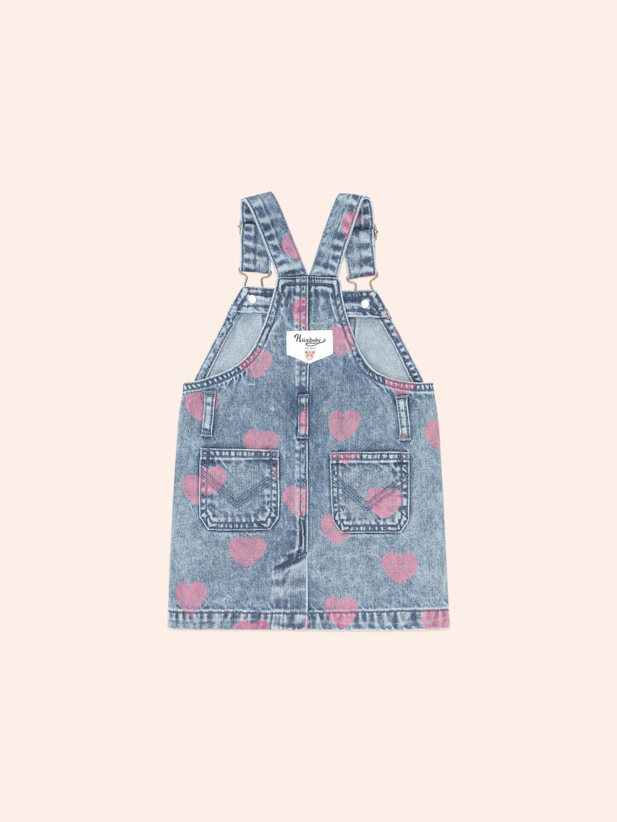 Dreamy Denim Hearts Pinafore DRESS Huxbaby