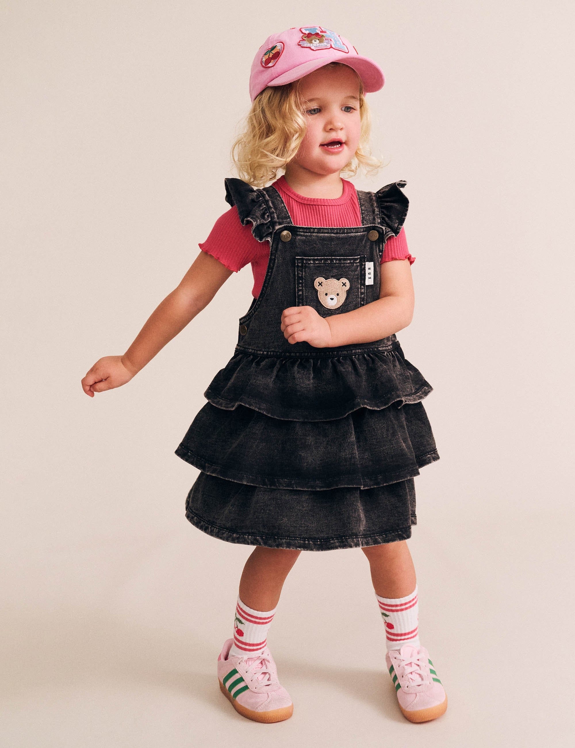 Knit Denim Frill Pinafore DRESS Huxbaby