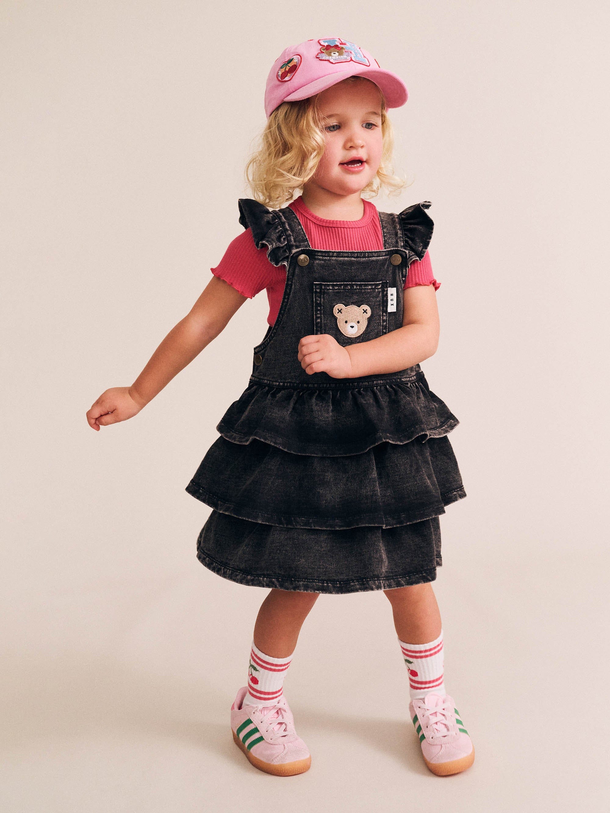 Knit Denim Frill Pinafore DRESS Huxbaby