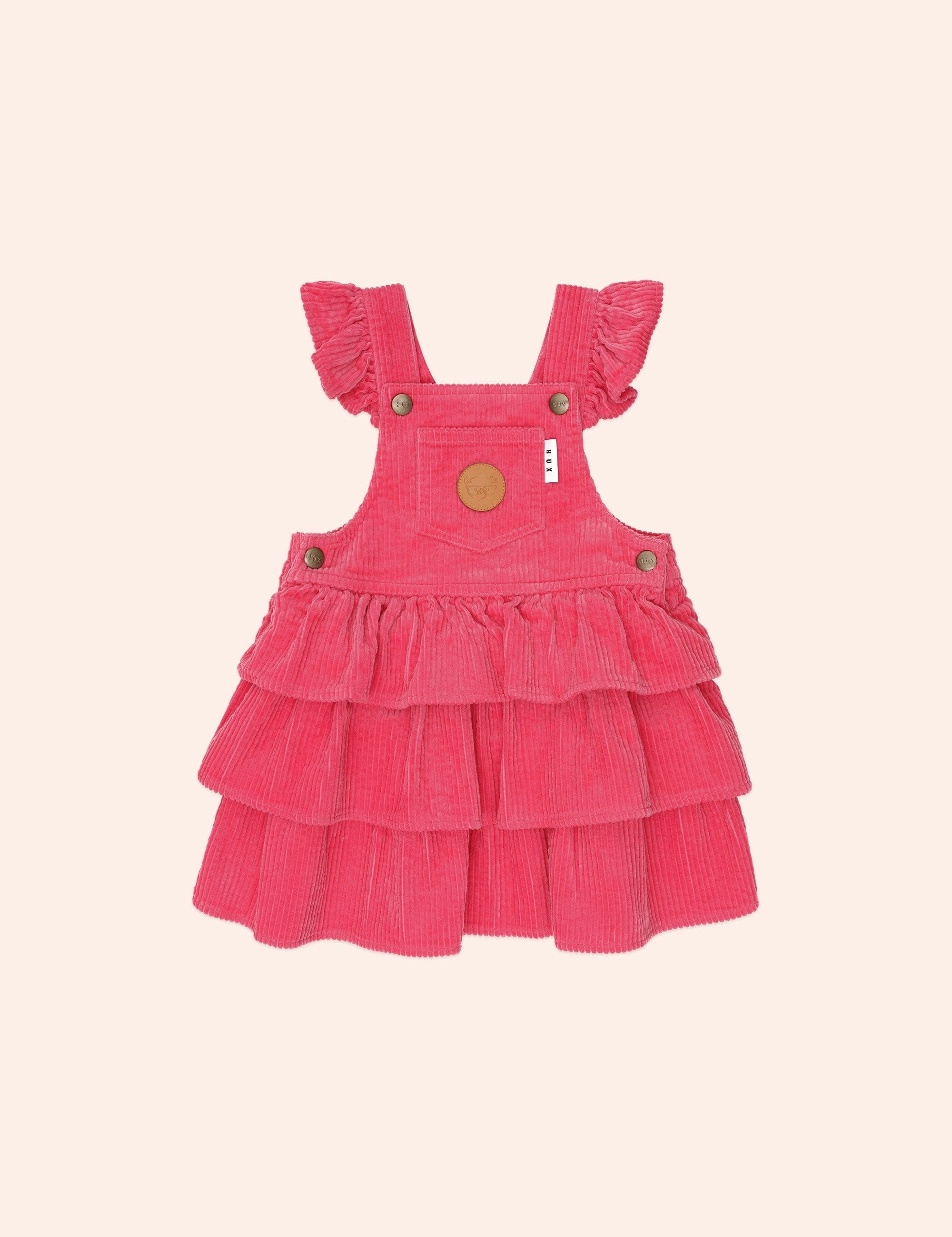 Classic Tiered Cord Pink Pinafore DRESS Huxbaby