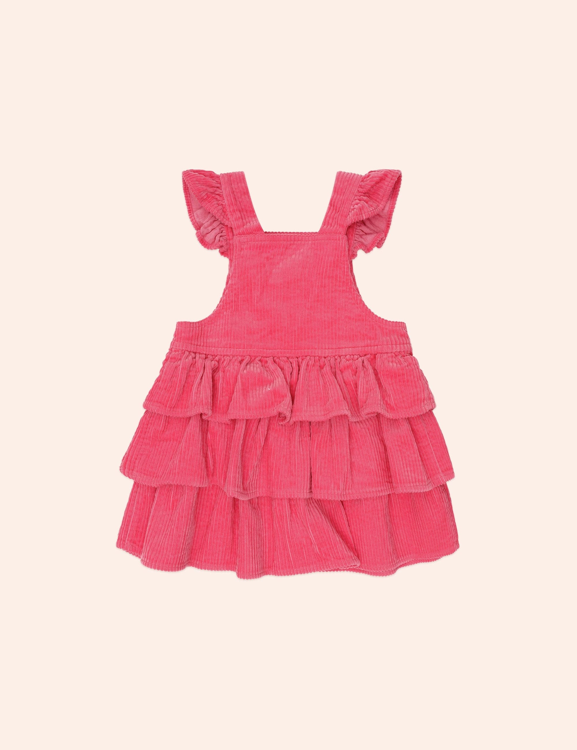 Classic Tiered Cord Pink Pinafore DRESS Huxbaby