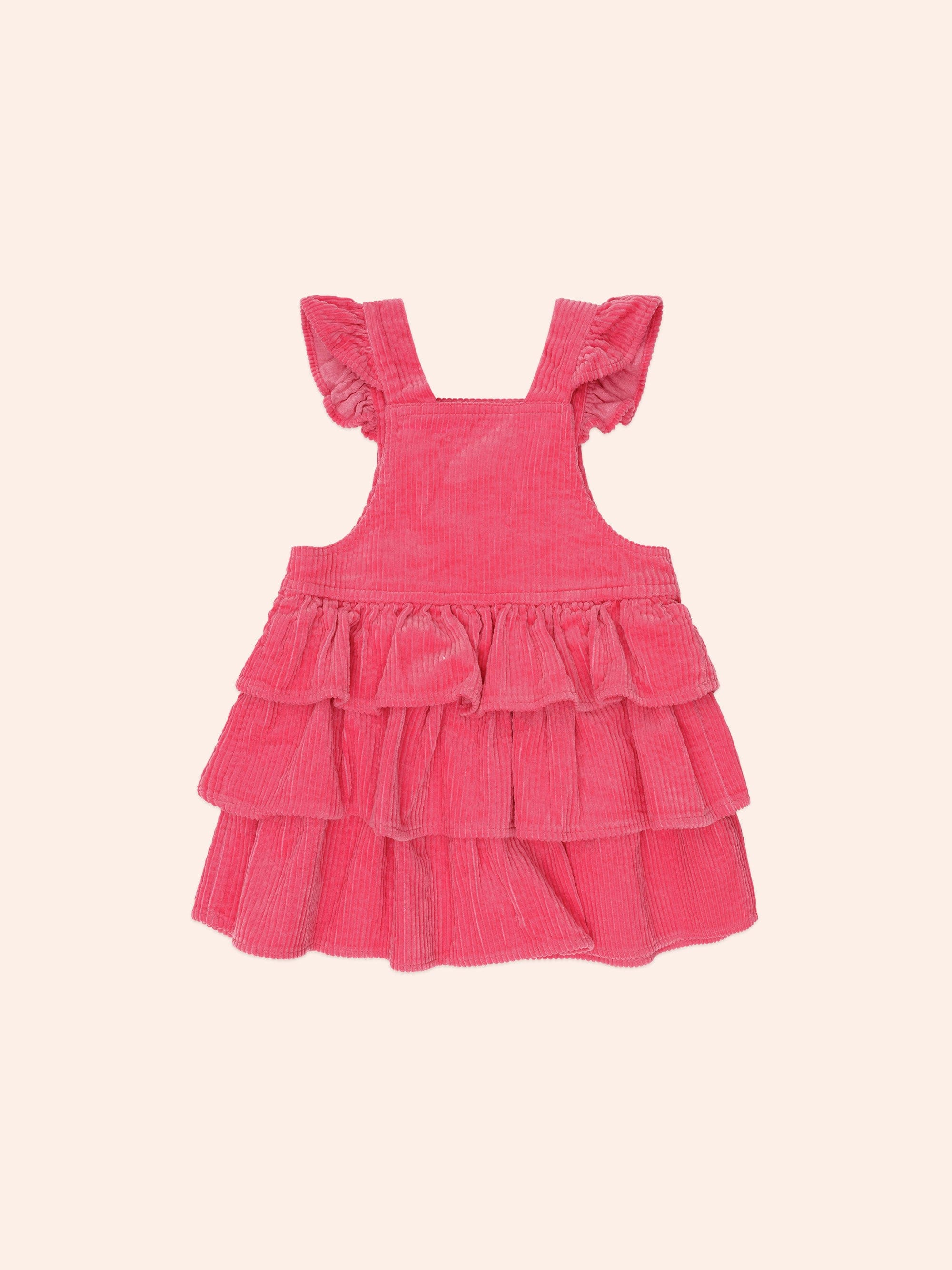 Classic Tiered Cord Pink Pinafore DRESS Huxbaby