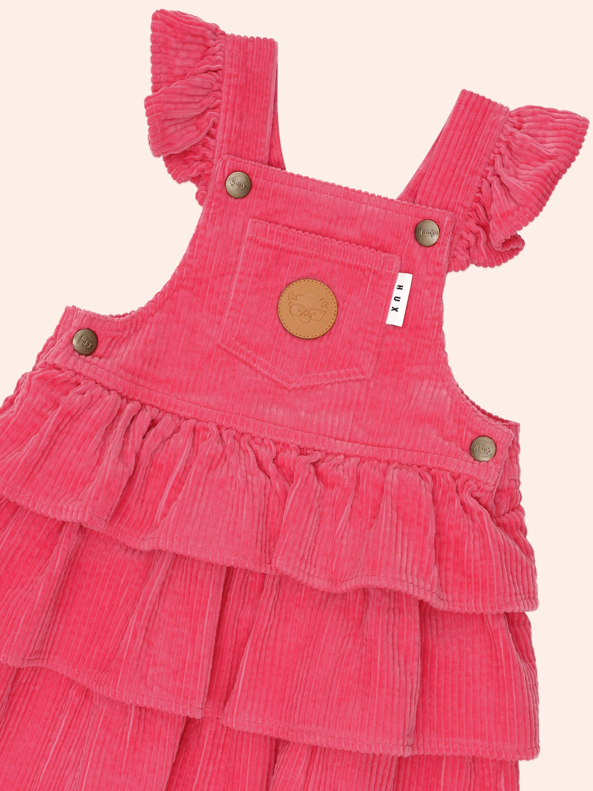 Classic Tiered Cord Pink Pinafore DRESS Huxbaby