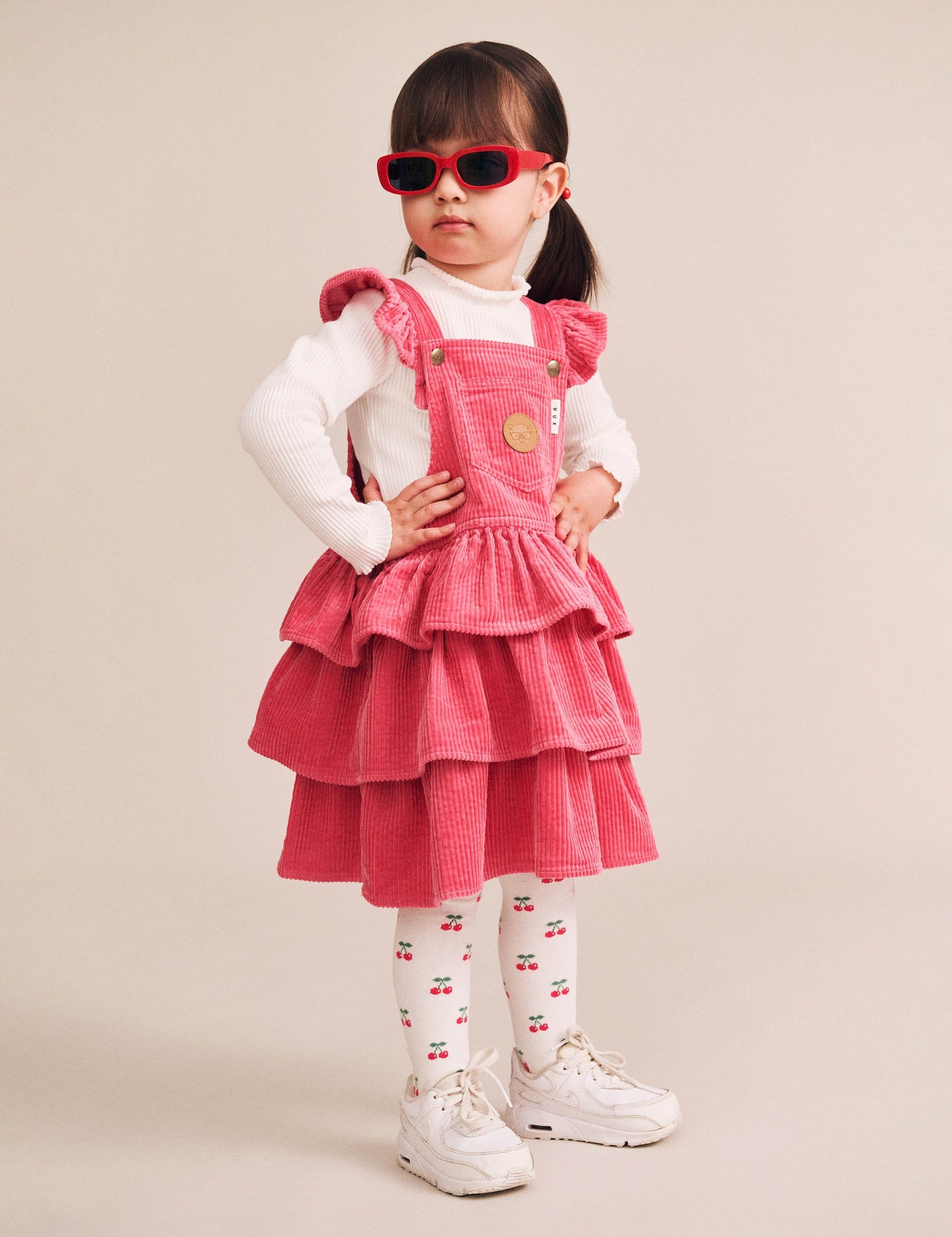 Classic Tiered Cord Pink Pinafore DRESS Huxbaby