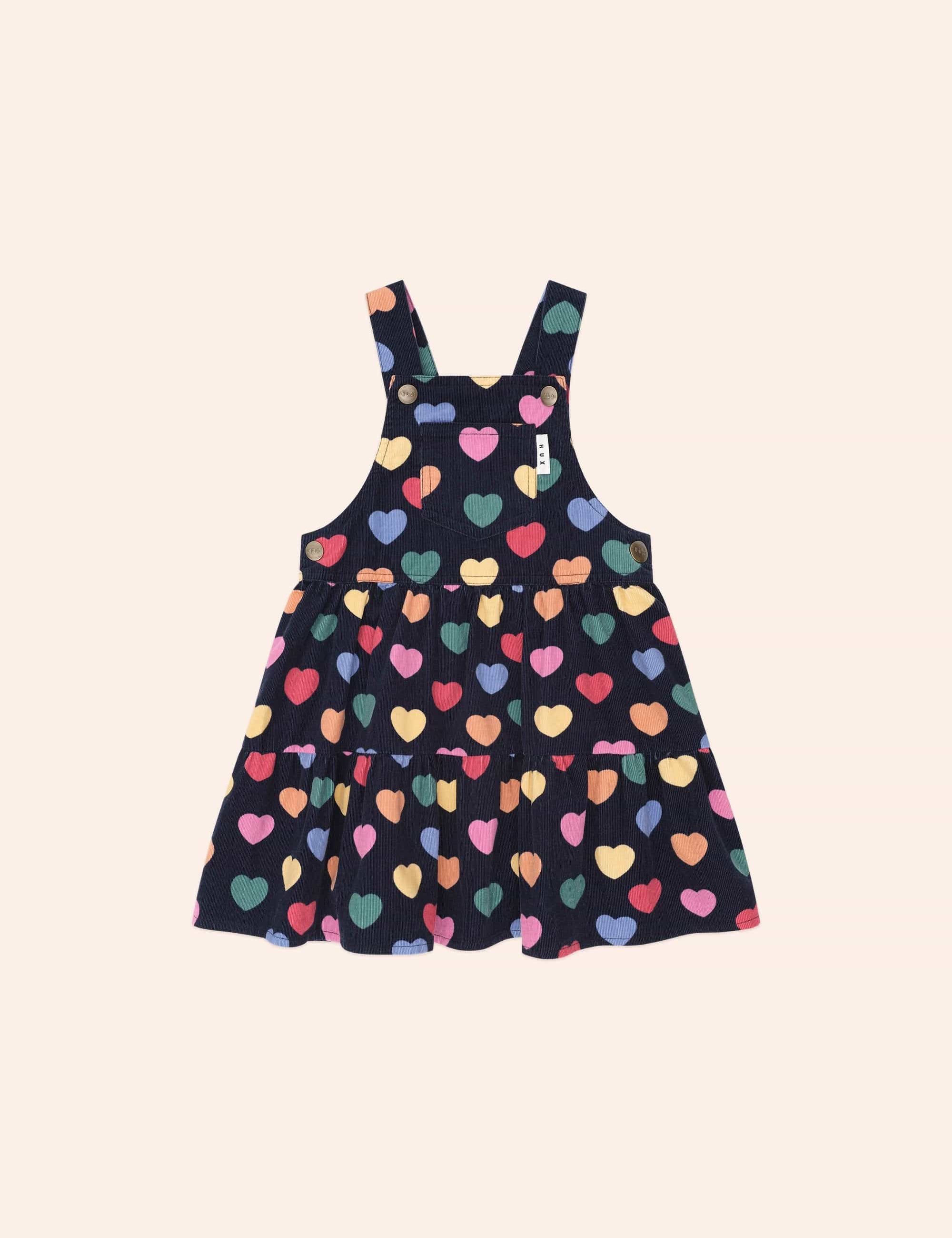 Multi Hearts Cord Pinafore DRESS Huxbaby