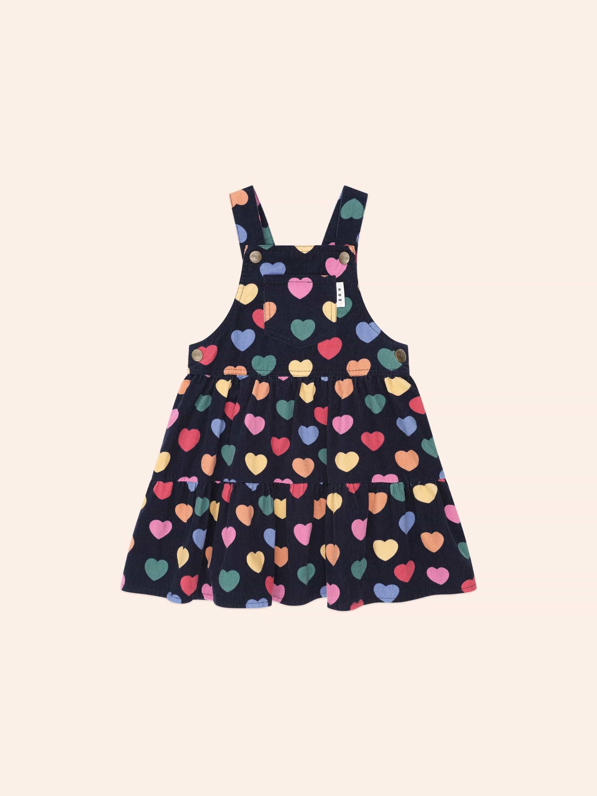 Multi Hearts Cord Pinafore DRESS Huxbaby