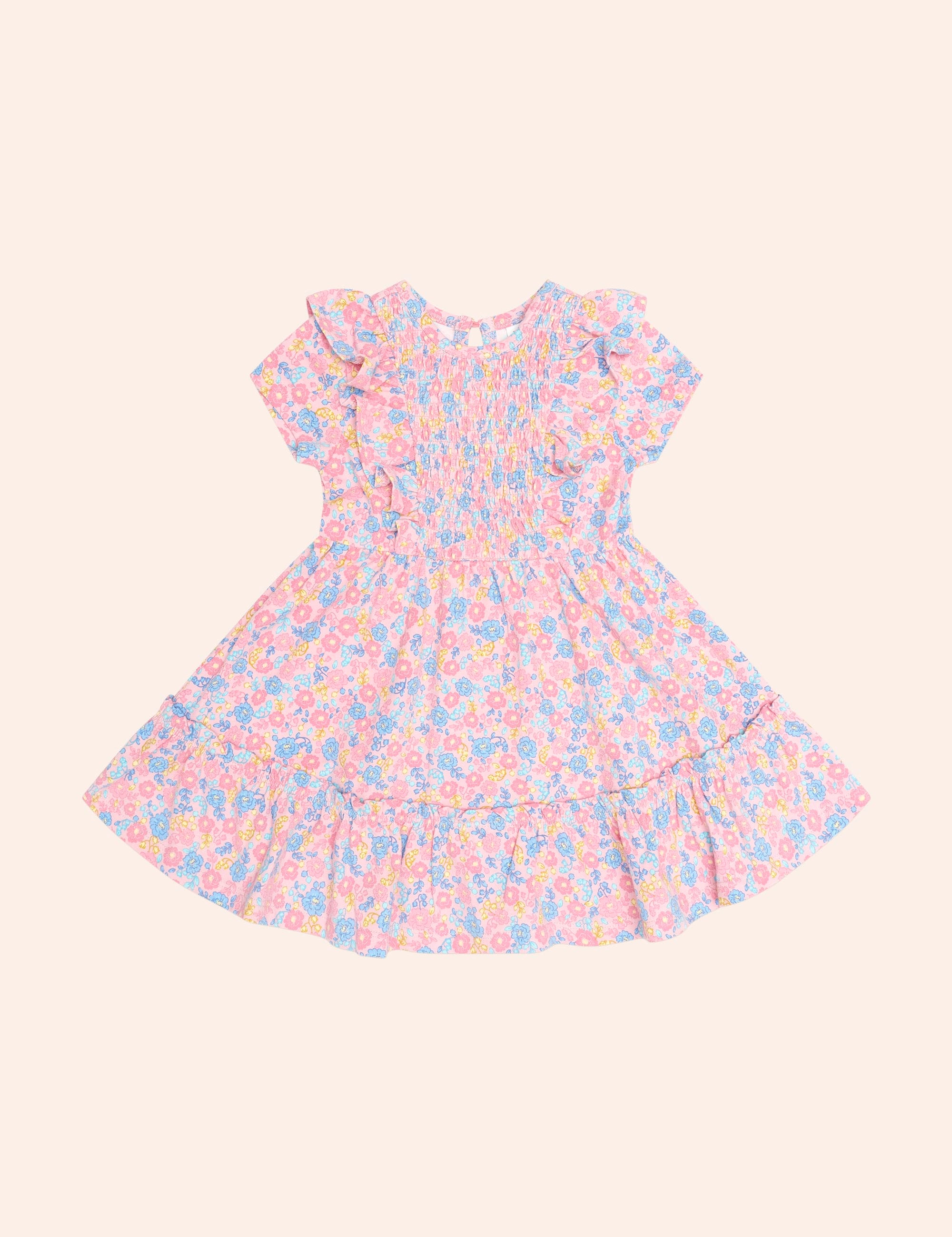 Vintage Floral Shirred S/Slv Dress DRESS Huxbaby Shopify