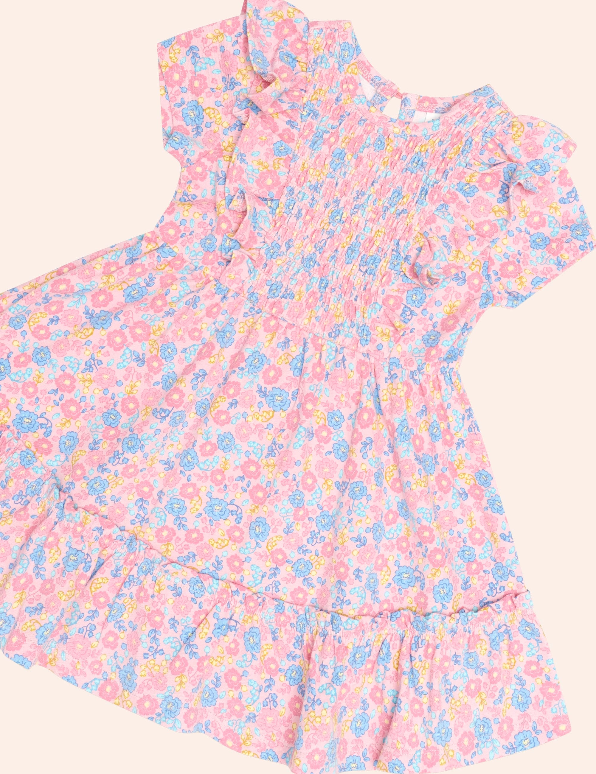 Vintage Floral Shirred S/Slv Dress DRESS Huxbaby Shopify