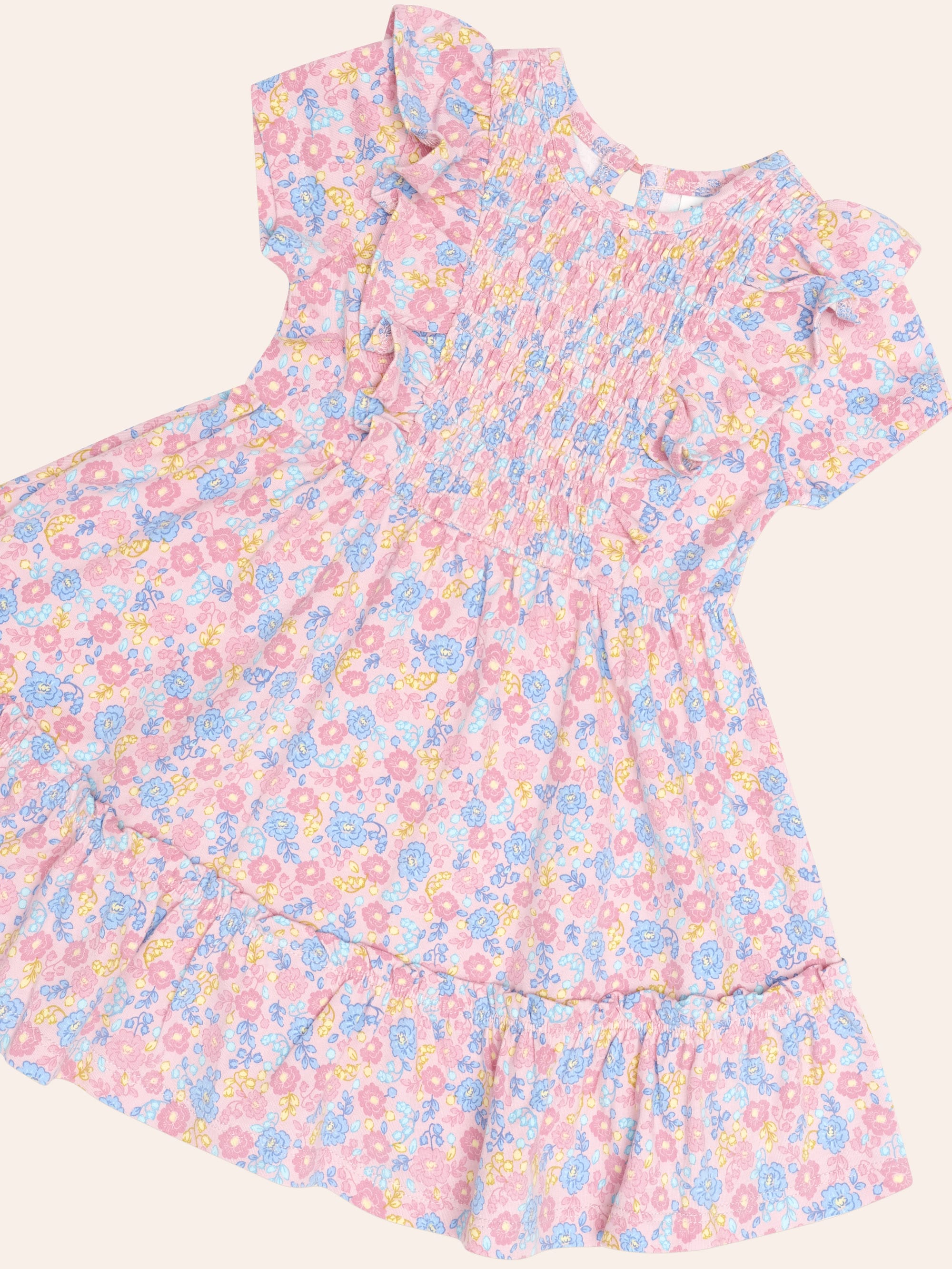 Vintage Floral Shirred S/Slv Dress DRESS Huxbaby Shopify