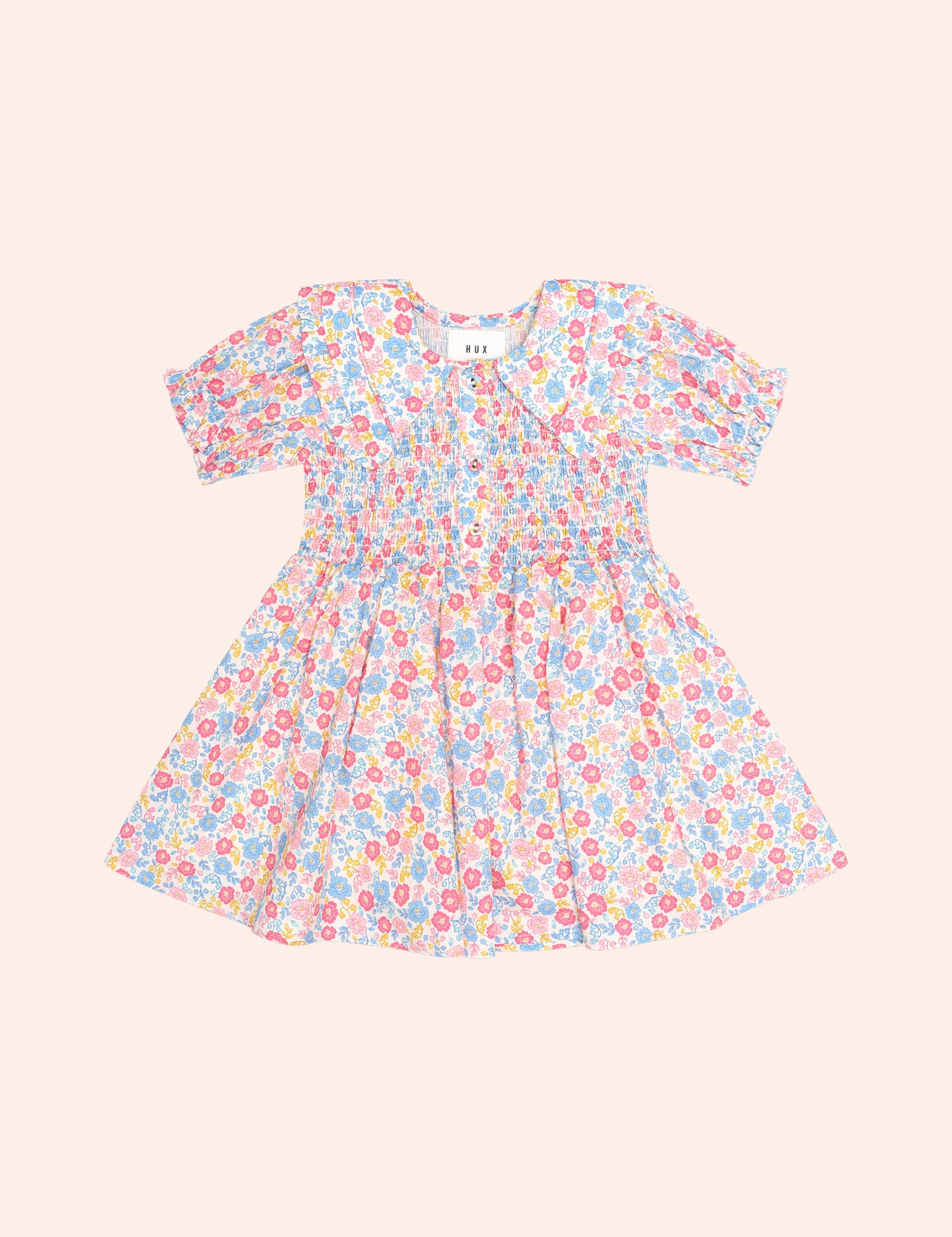 Vintage Floral Shirred Collar Dress DRESS Huxbaby Shopify