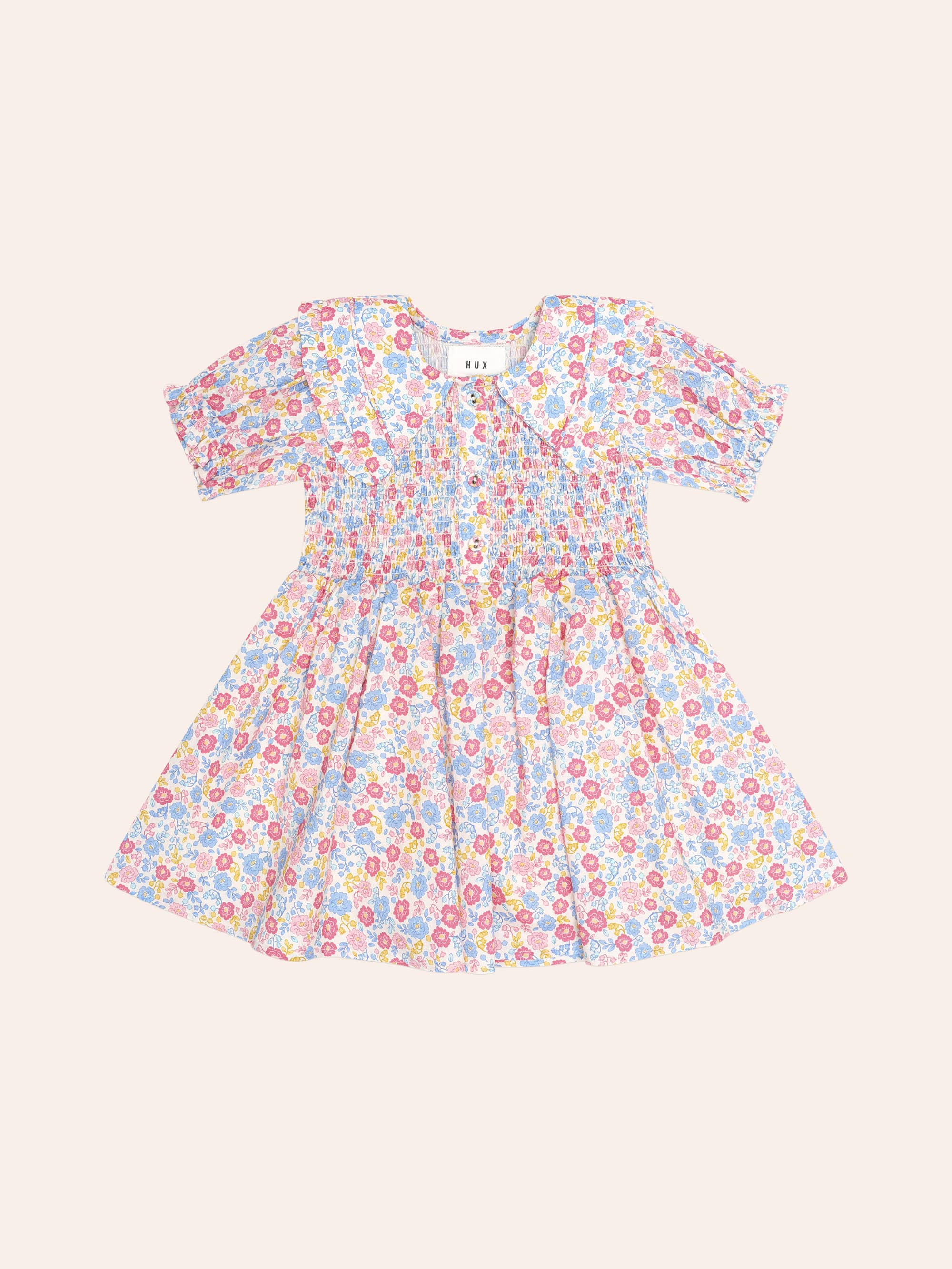 Vintage Floral Shirred Collar Dress DRESS Huxbaby Shopify