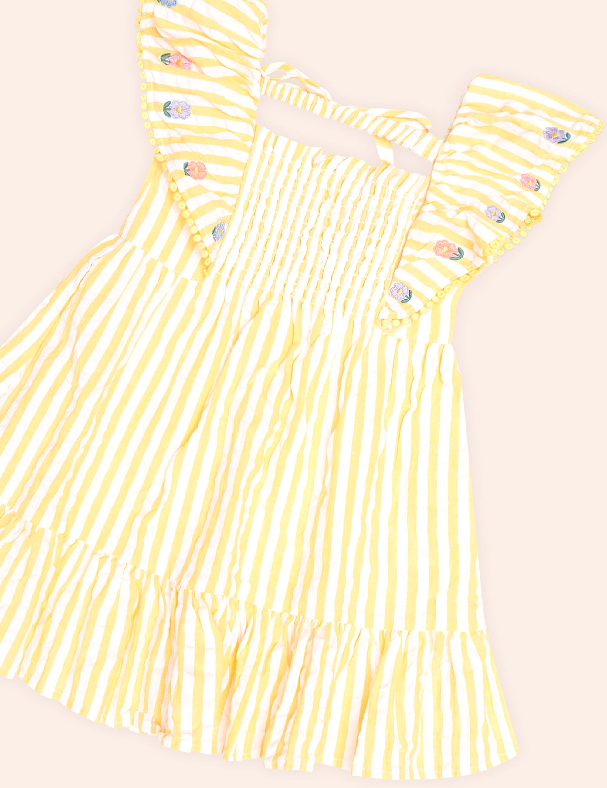 Flower Field Stripe Shirred Dress DRESS Huxbaby Shopify