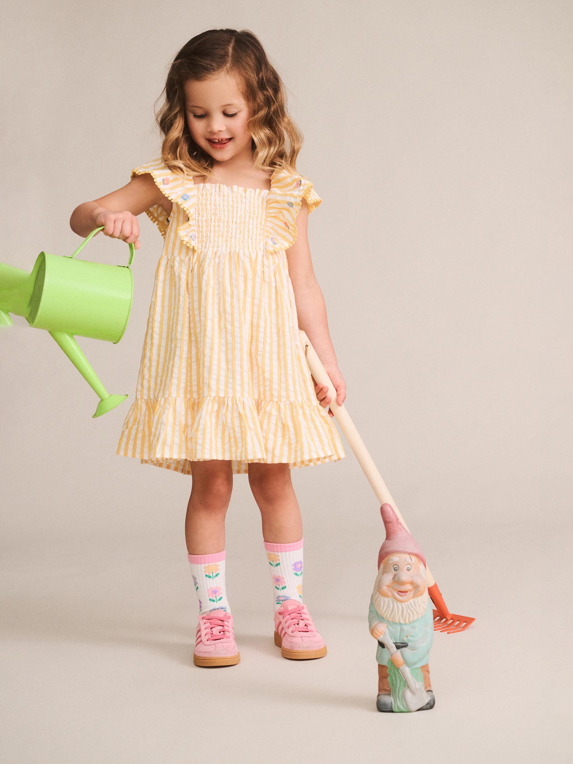 Flower Field Stripe Shirred Dress DRESS Huxbaby Shopify