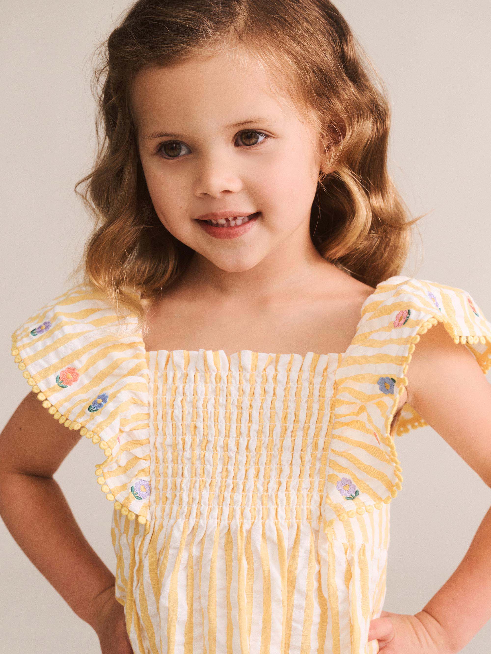 Flower Field Stripe Shirred Dress DRESS Huxbaby Shopify