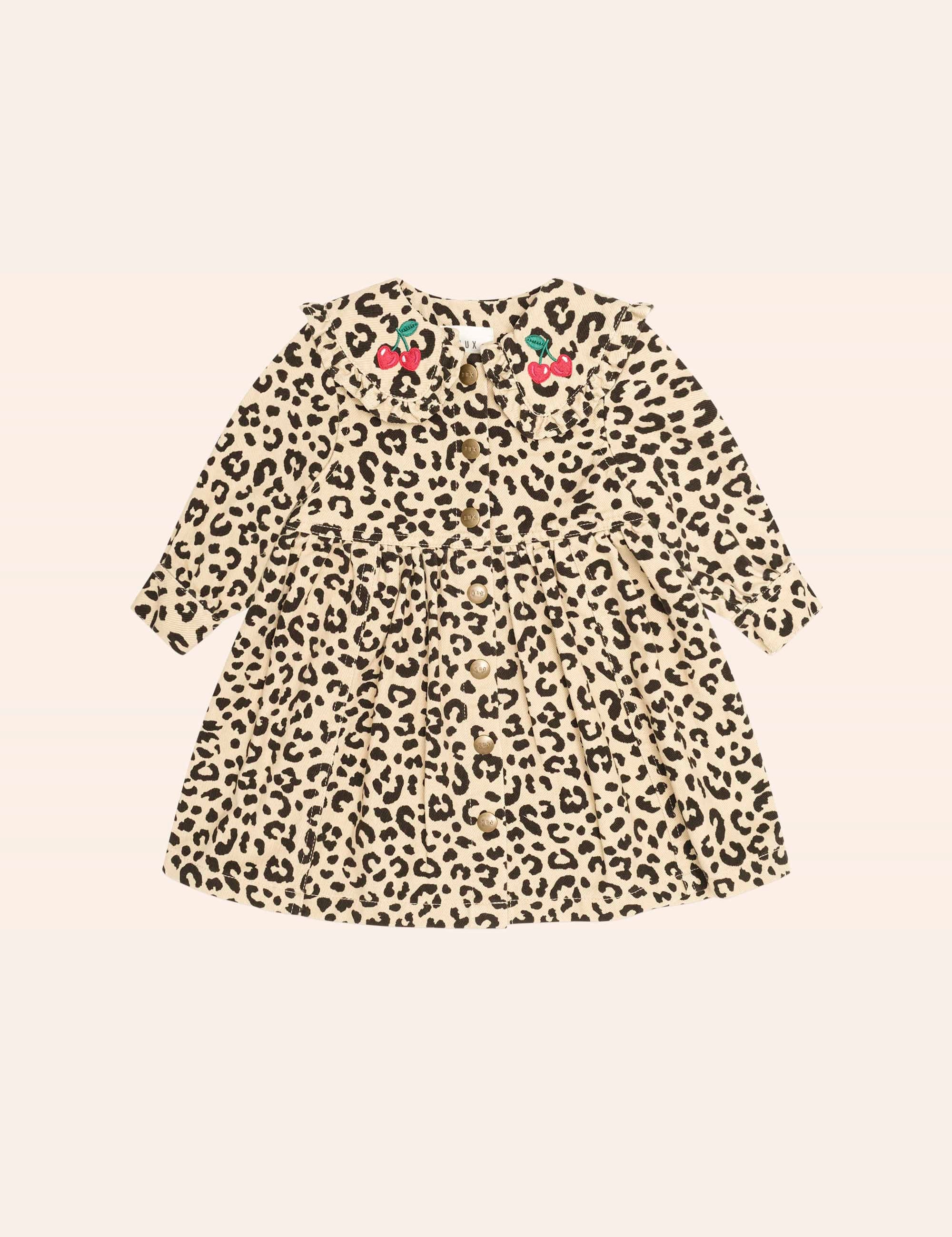 Leopard Cherry Collar Dress DRESS Huxbaby Shopify
