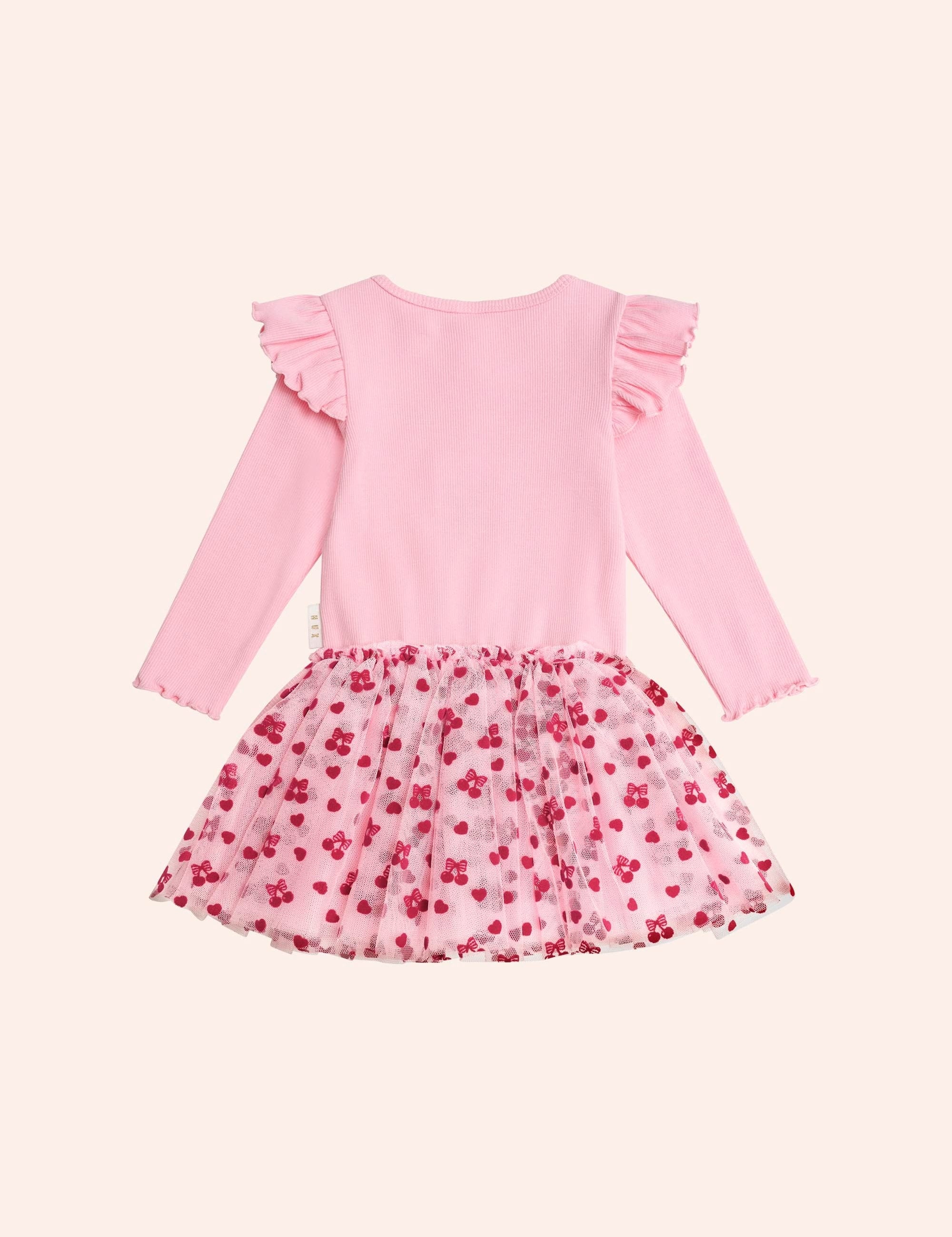 Longsleeve Cherry Pie Rib Tulle Dress DRESS Huxbaby