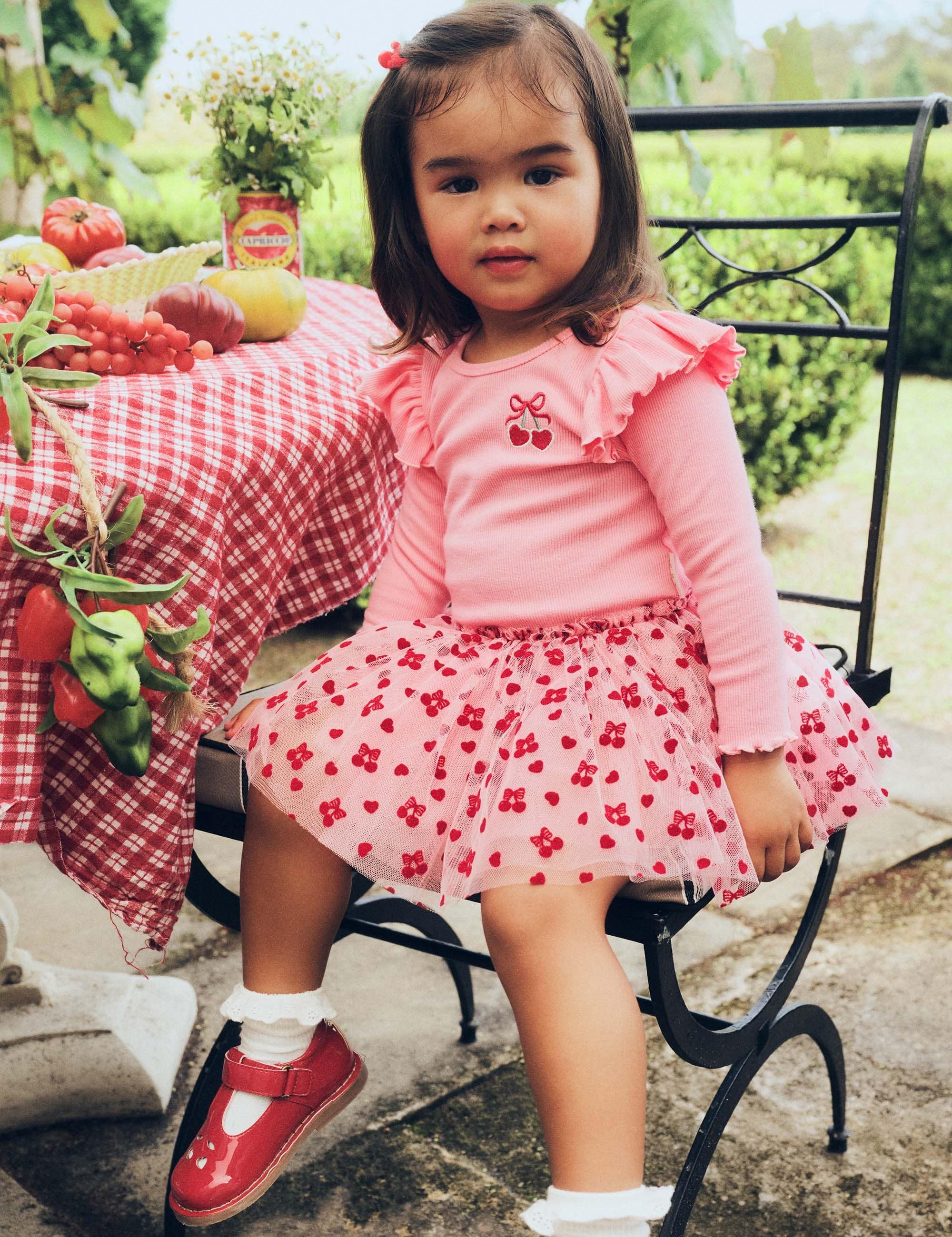 Longsleeve Cherry Pie Rib Tulle Dress DRESS Huxbaby