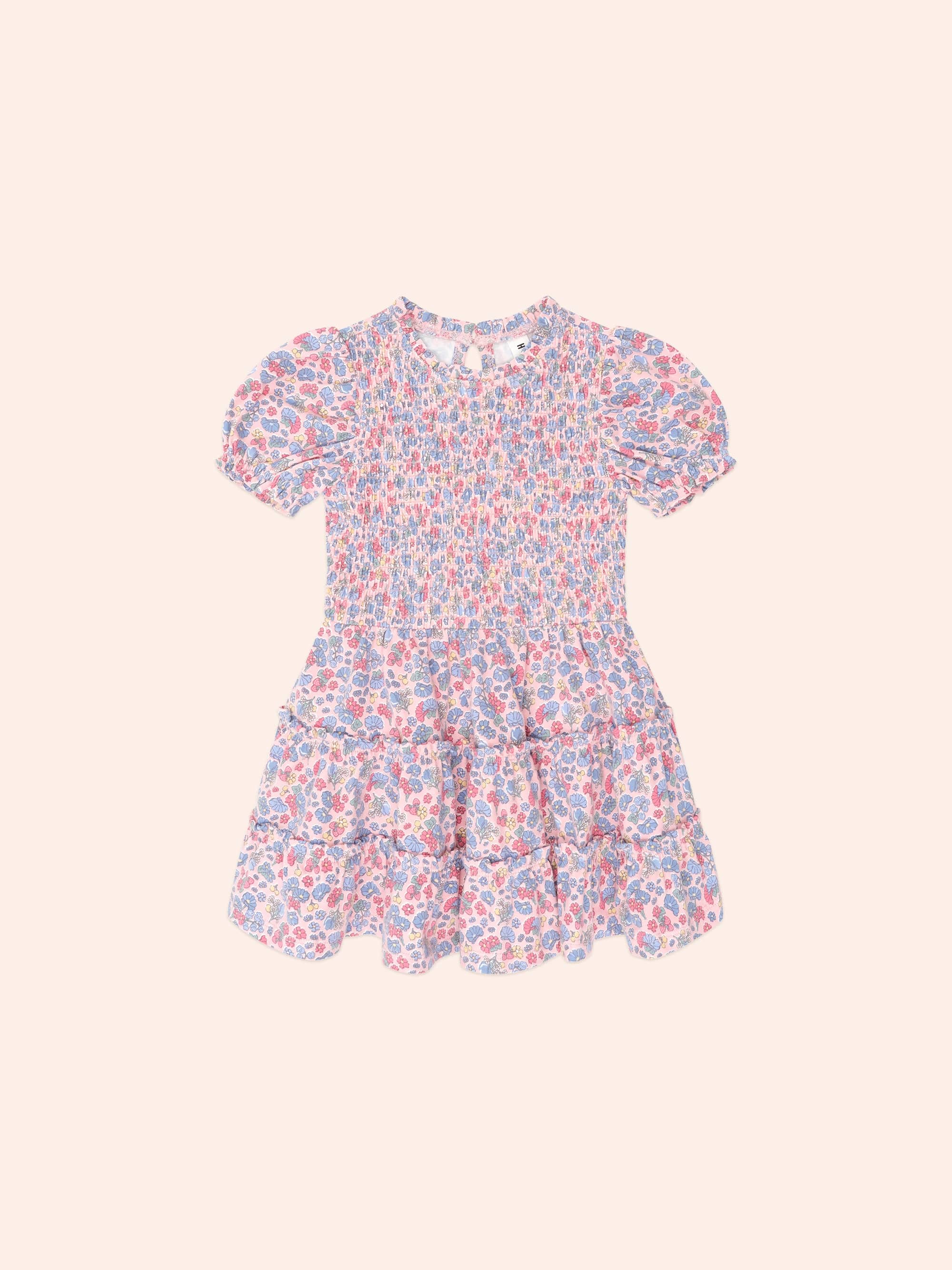Vintage Floral Puff Sleeve Shirred Dress DRESS Huxbaby
