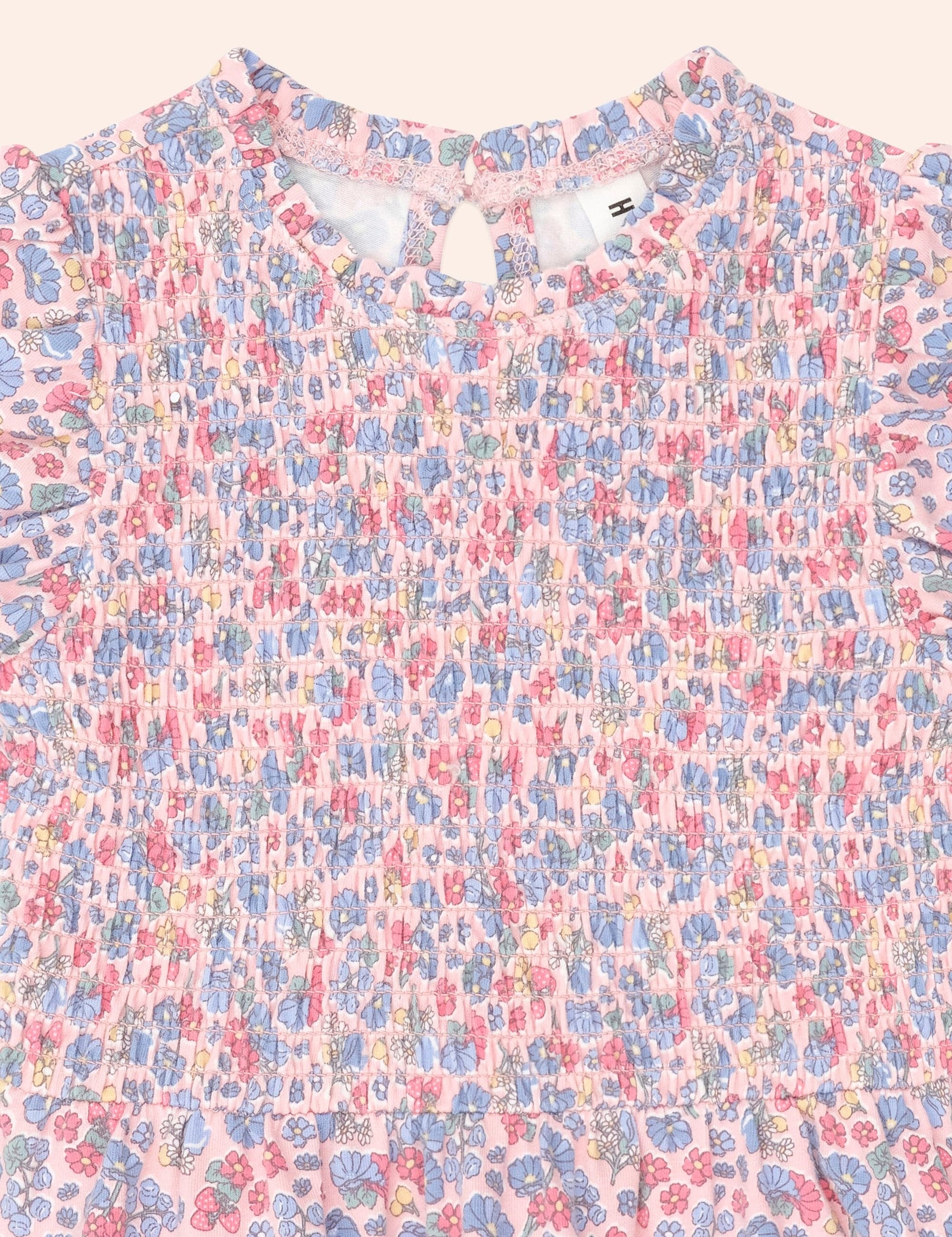 Vintage Floral Puff Sleeve Shirred Dress DRESS Huxbaby