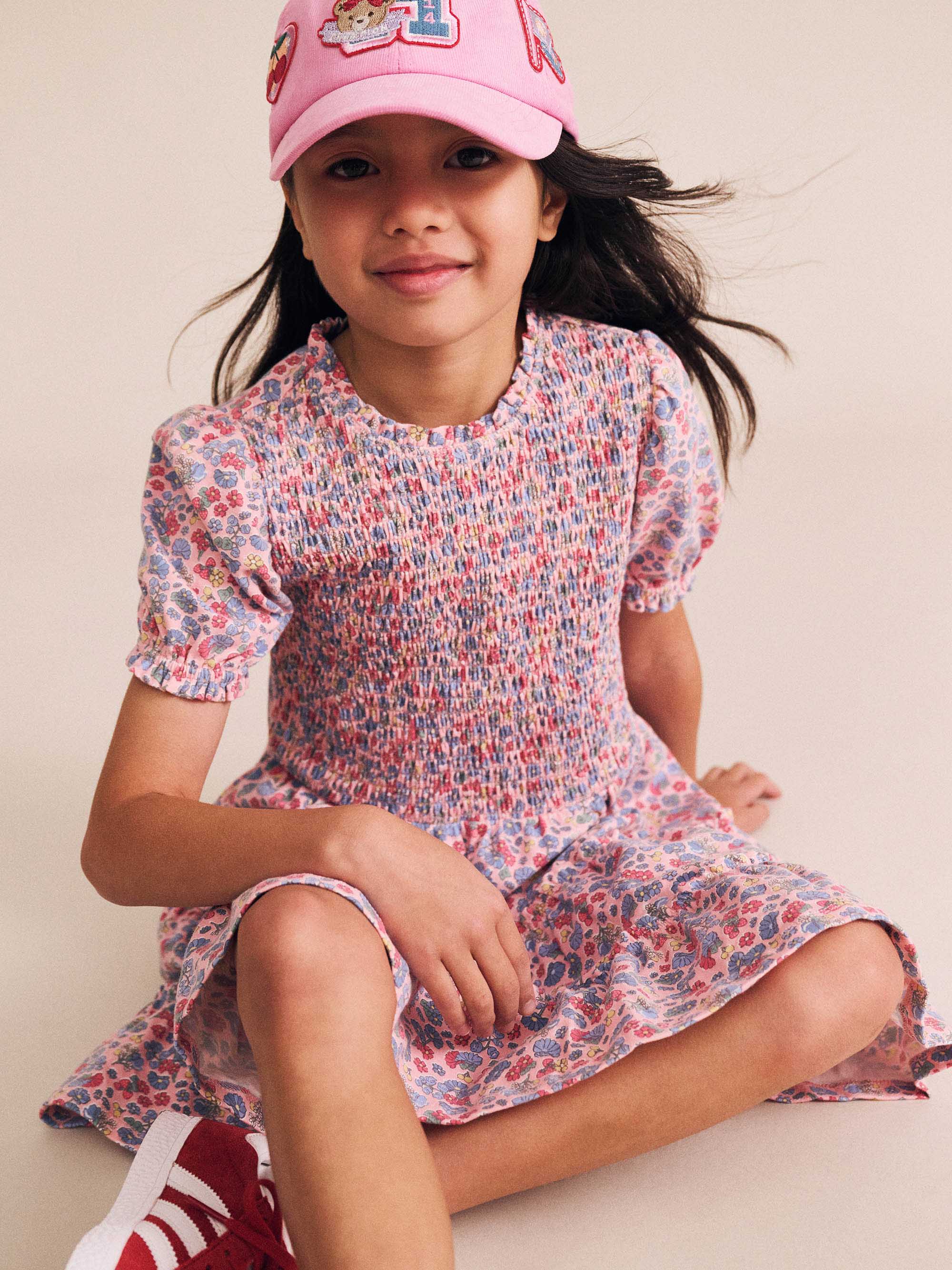 Vintage Floral Puff Sleeve Shirred Dress DRESS Huxbaby