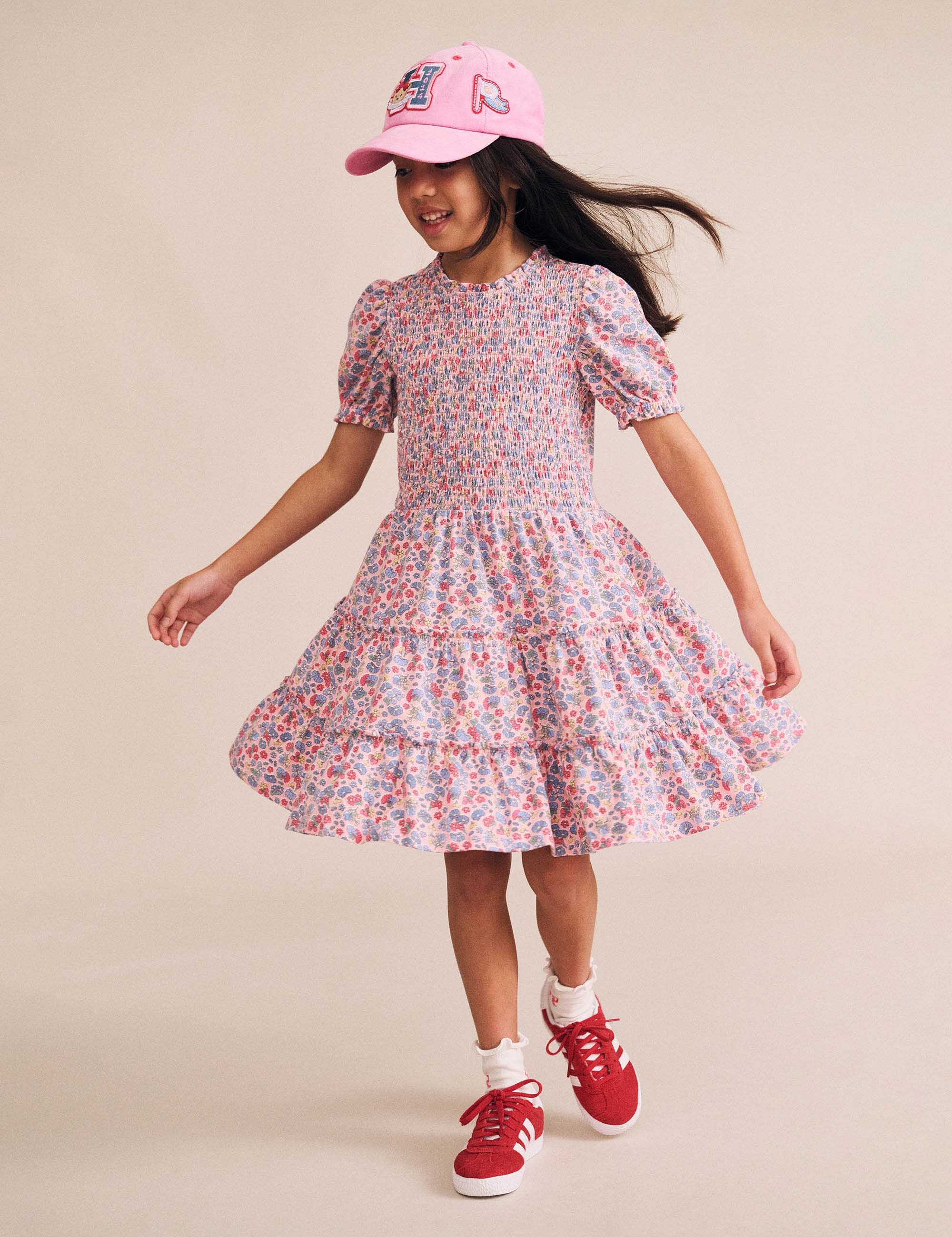 Vintage Floral Puff Sleeve Shirred Dress DRESS Huxbaby