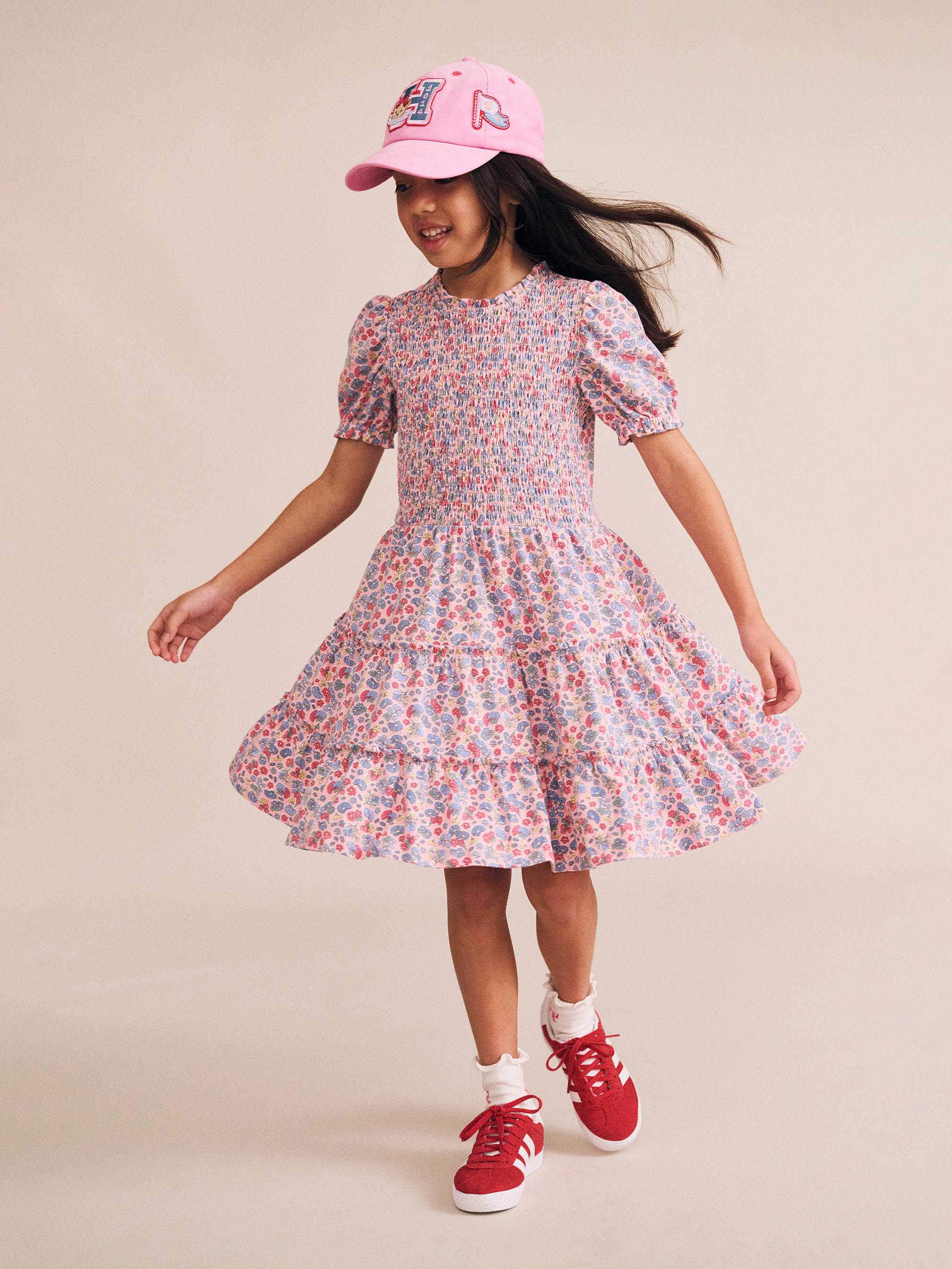 Vintage Floral Puff Sleeve Shirred Dress DRESS Huxbaby