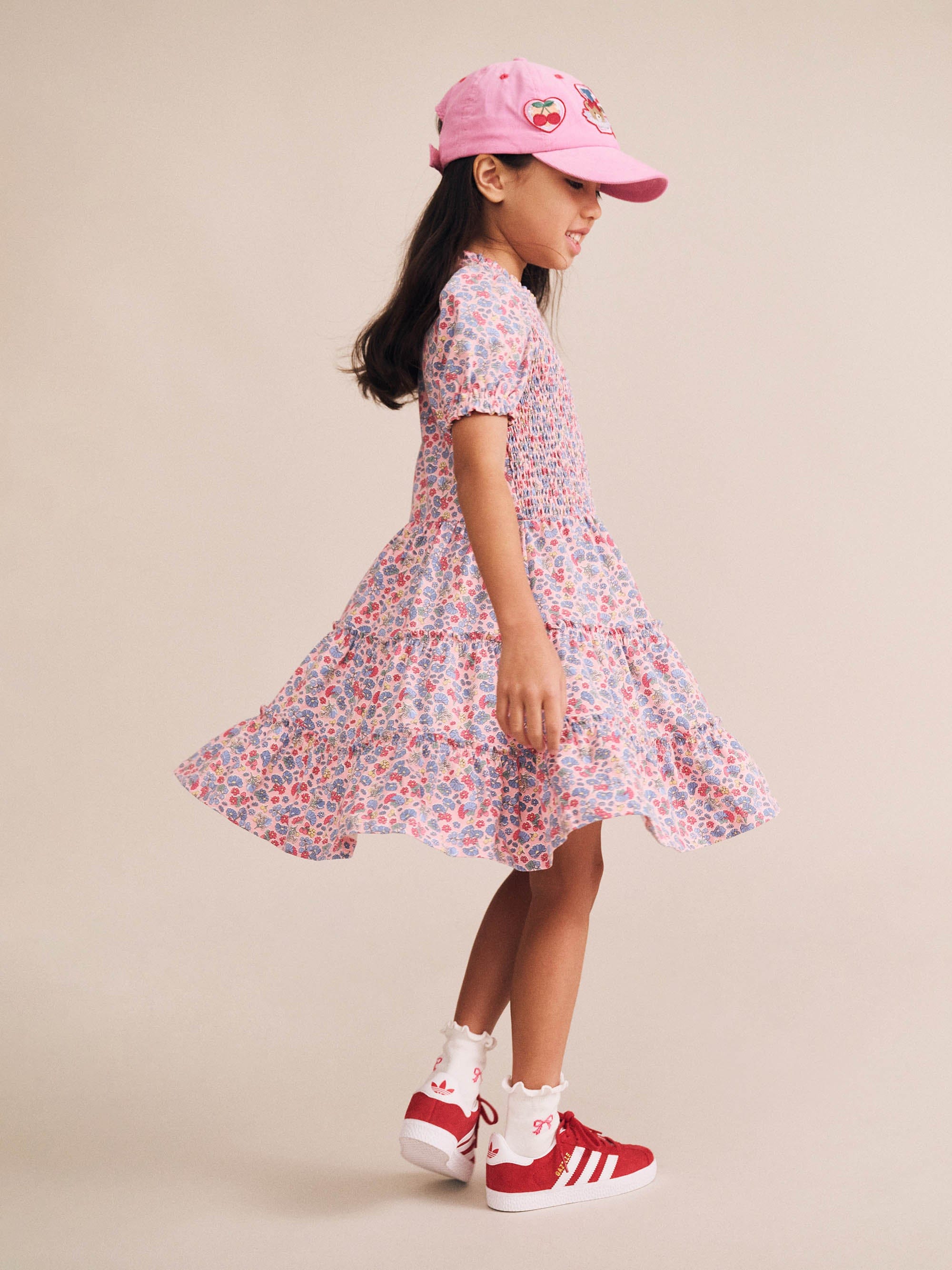 Vintage Floral Puff Sleeve Shirred Dress DRESS Huxbaby