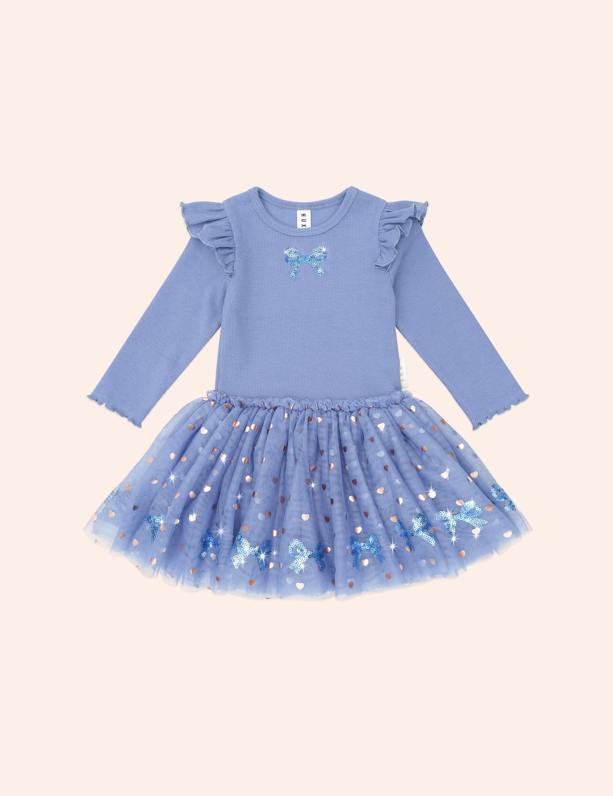 Sequin Bow Tulle Dress Blue DRESS Huxbaby