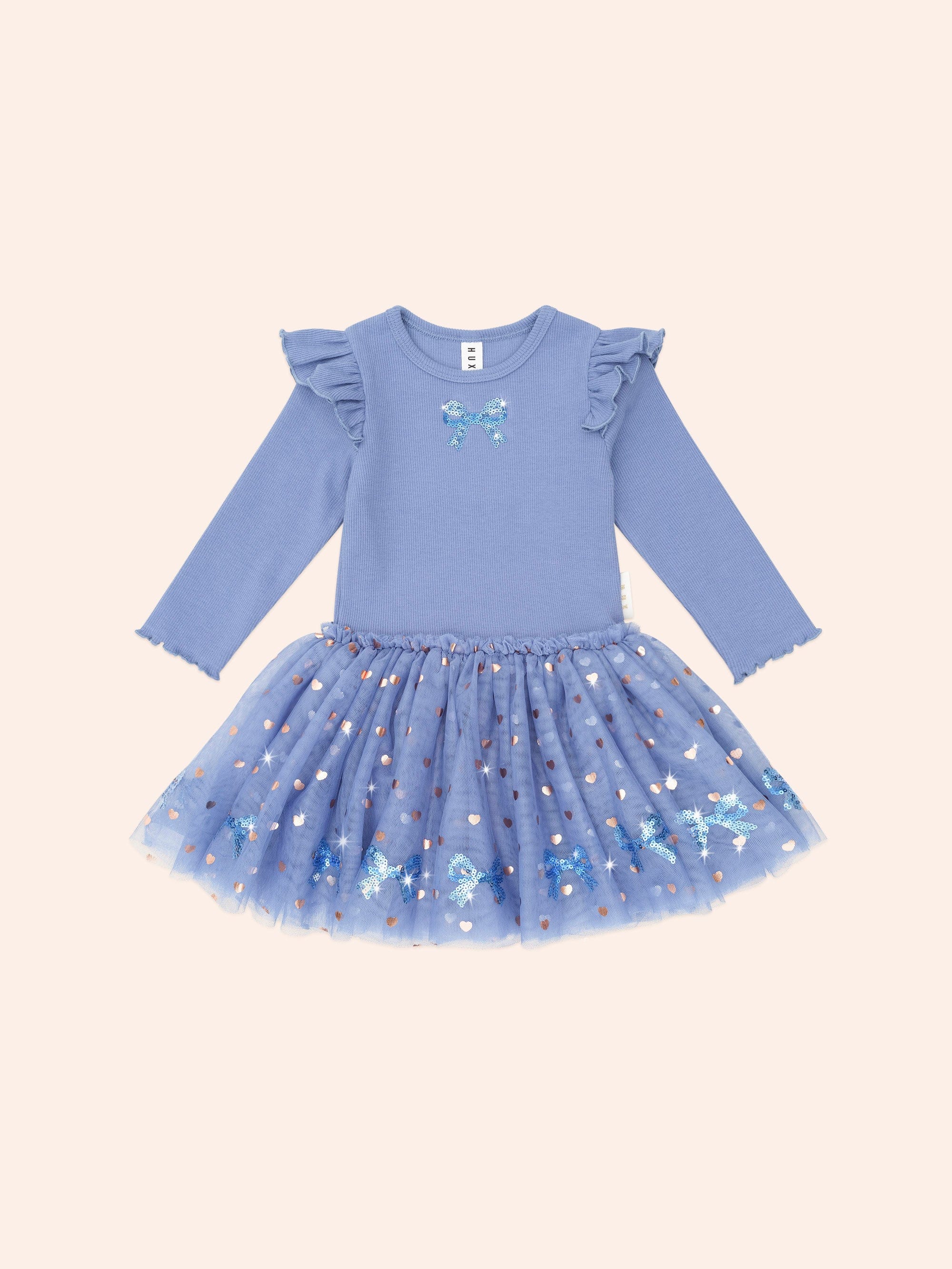 Sequin Bow Tulle Dress Blue Huxbaby Sequin Bow Tulle Dress Blue Huxbaby