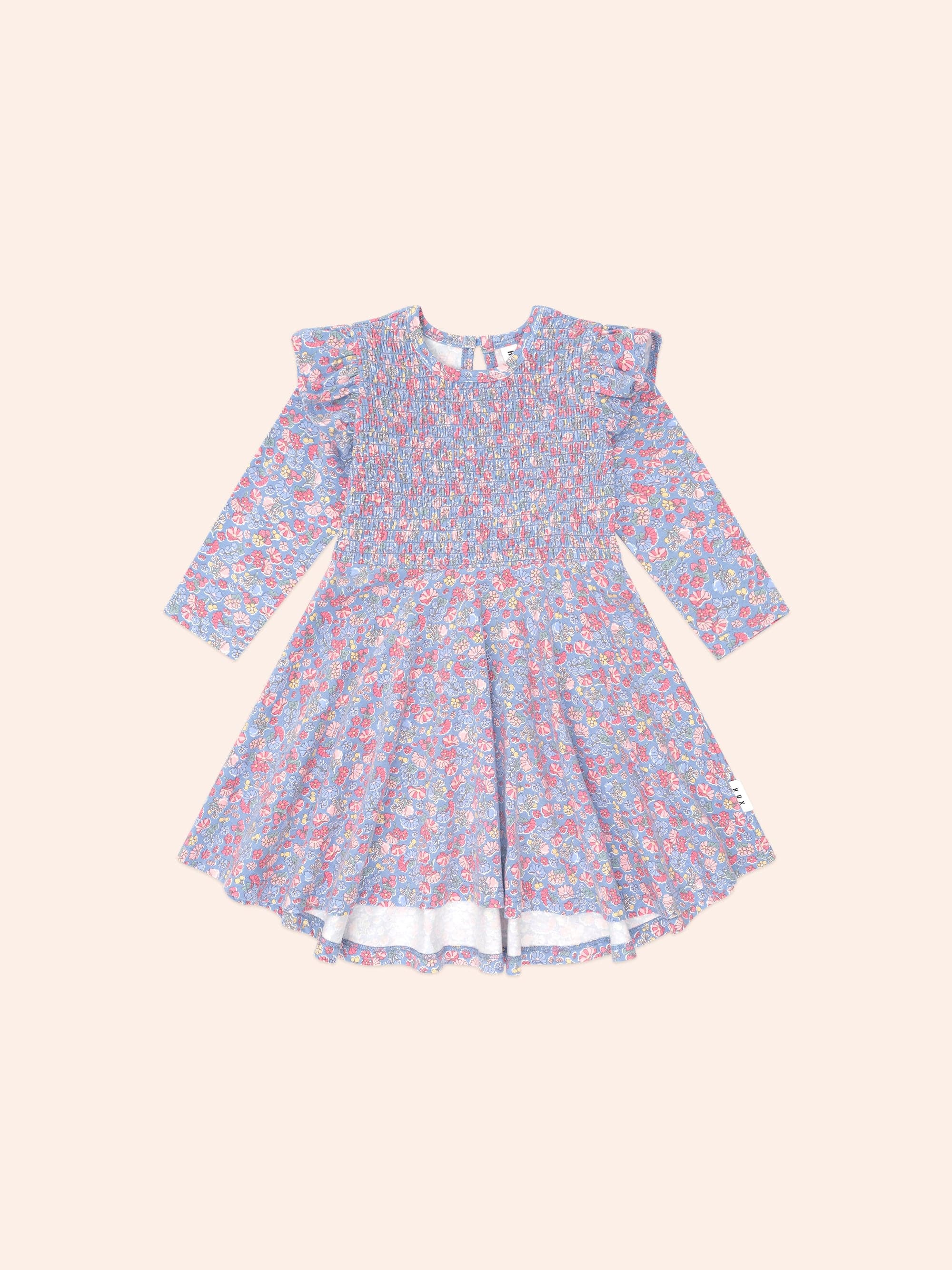 Vintage Floral Shirred Long Sleeve Dress DRESS Huxbaby
