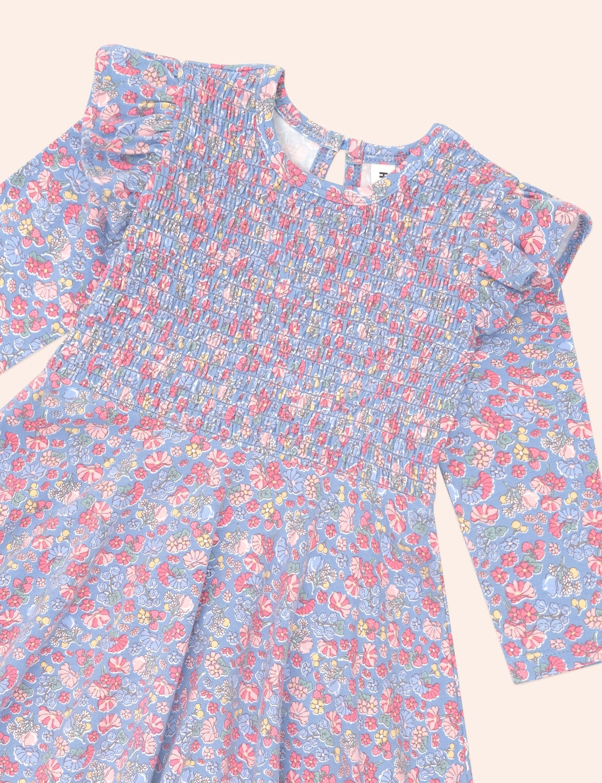 Vintage Floral Shirred Long Sleeve Dress DRESS Huxbaby