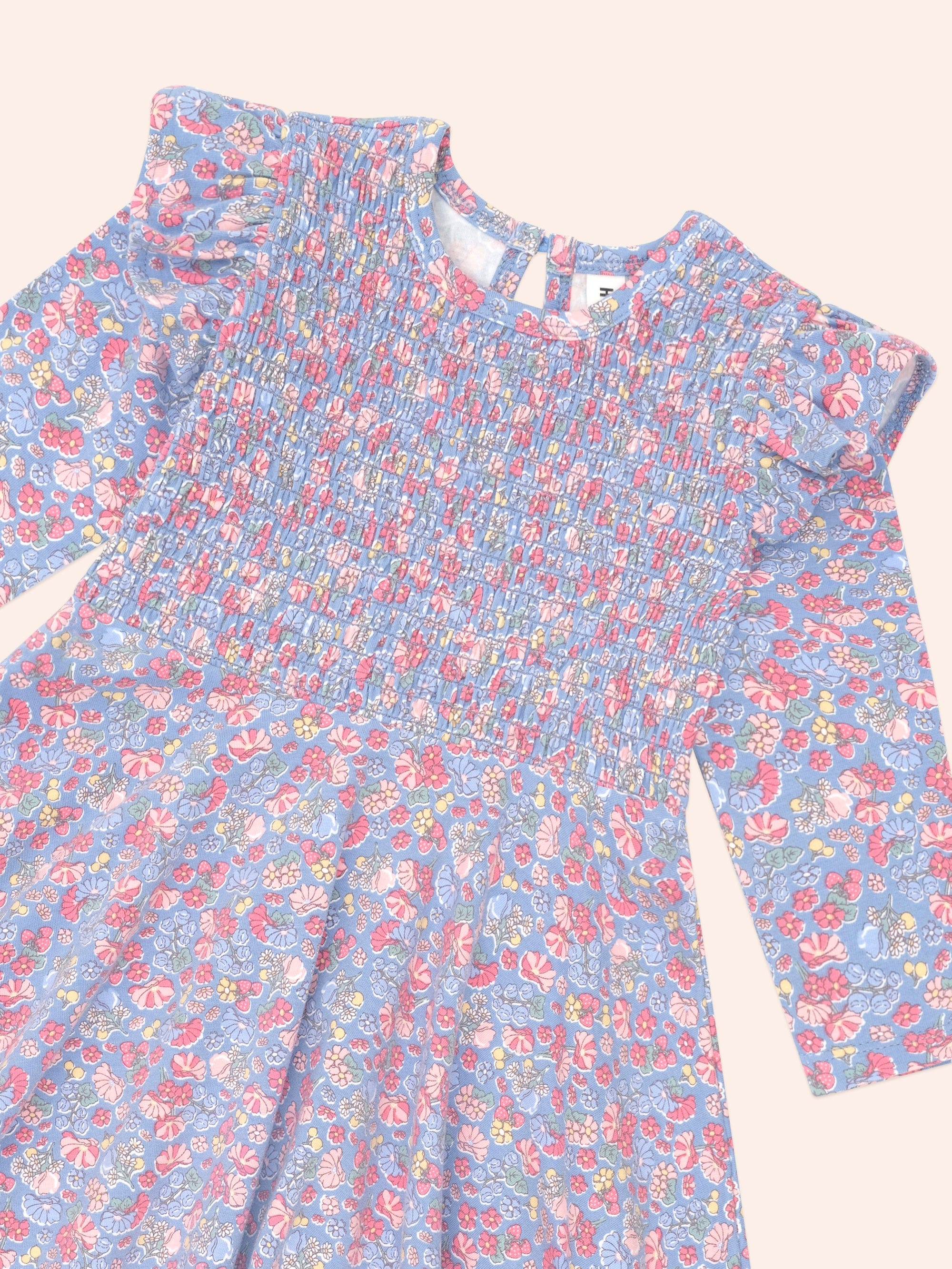 Vintage Floral Shirred Long Sleeve Dress DRESS Huxbaby
