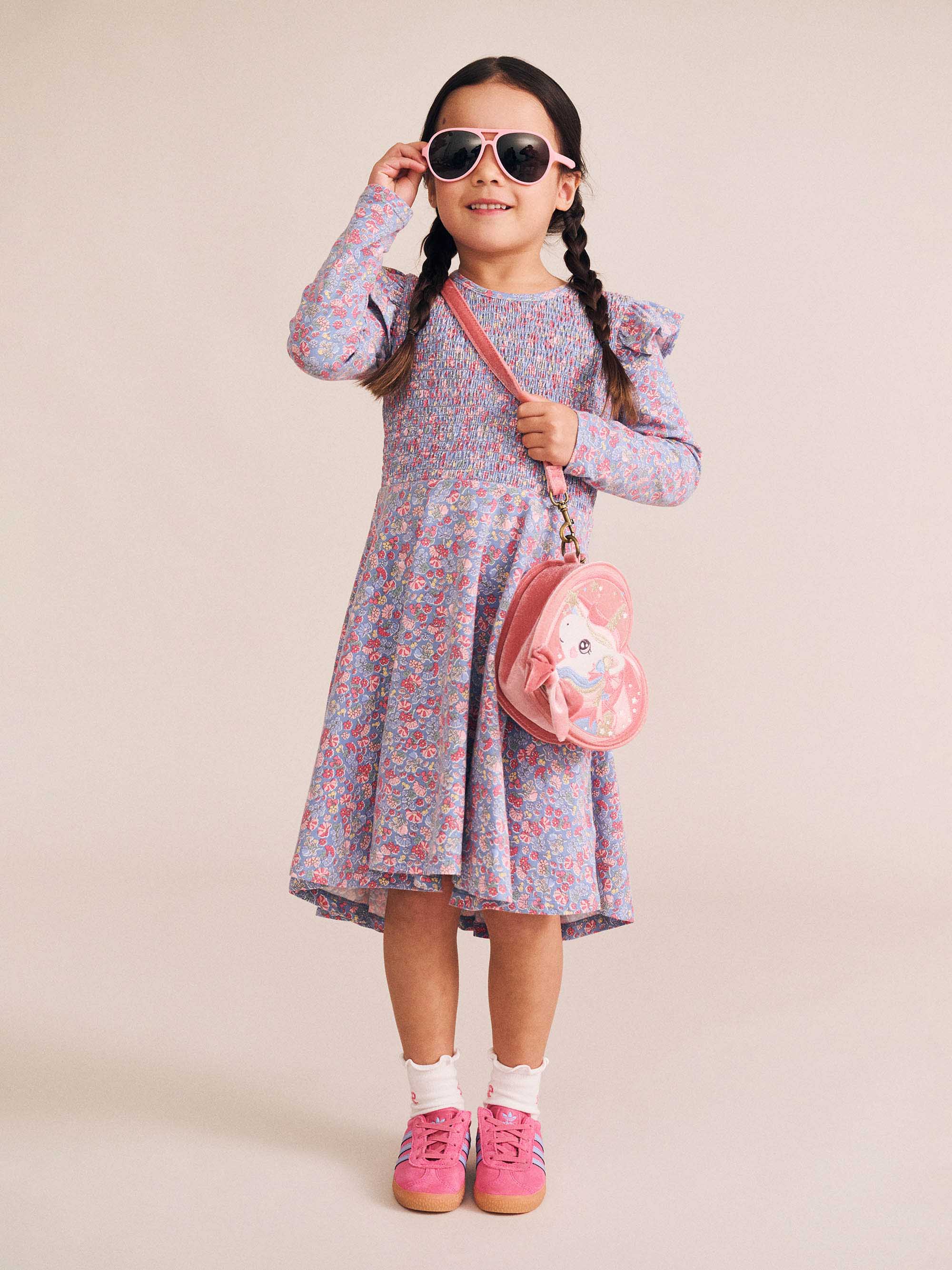Vintage Floral Shirred Long Sleeve Dress DRESS Huxbaby