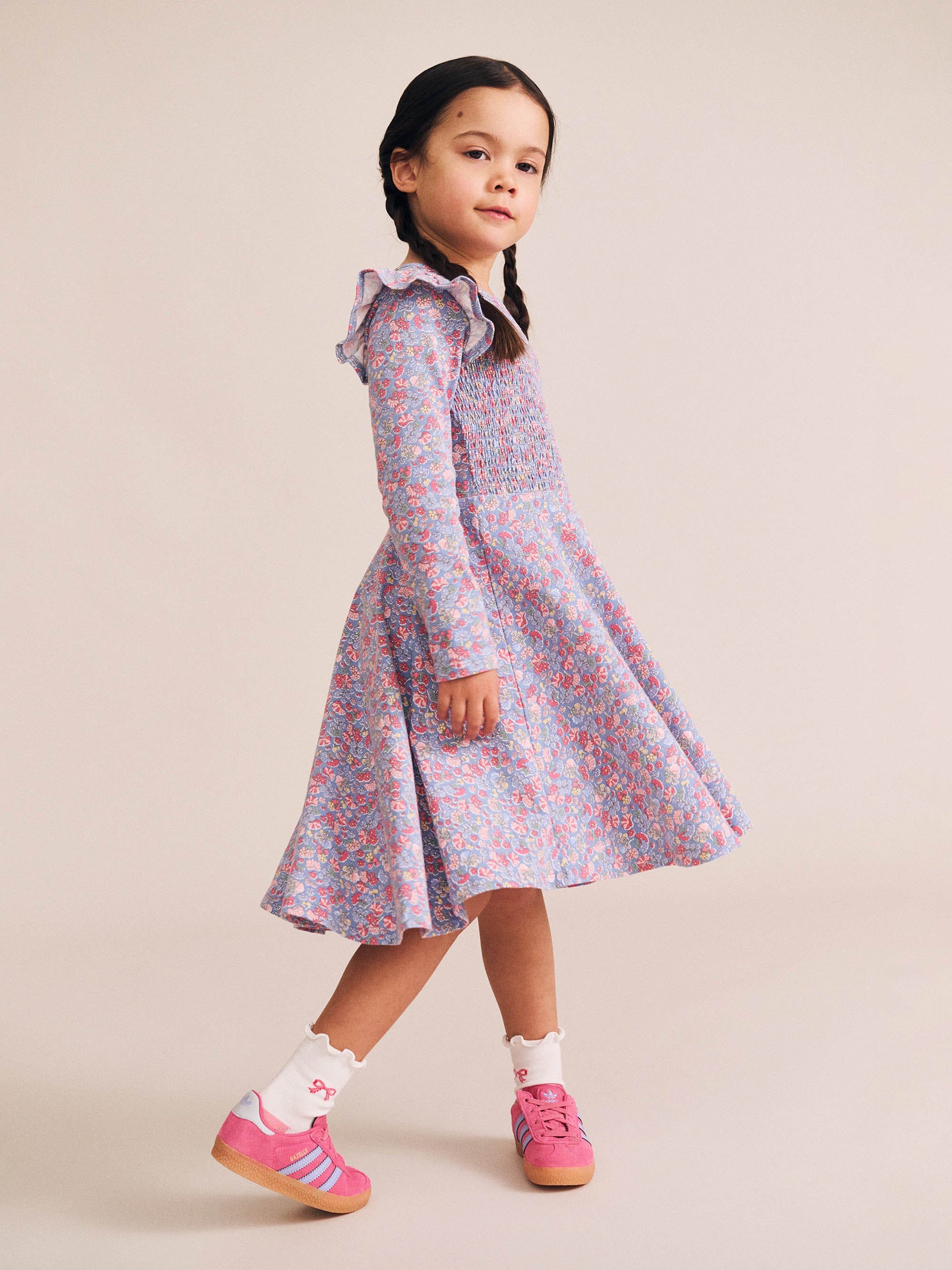Vintage Floral Shirred Long Sleeve Dress DRESS Huxbaby