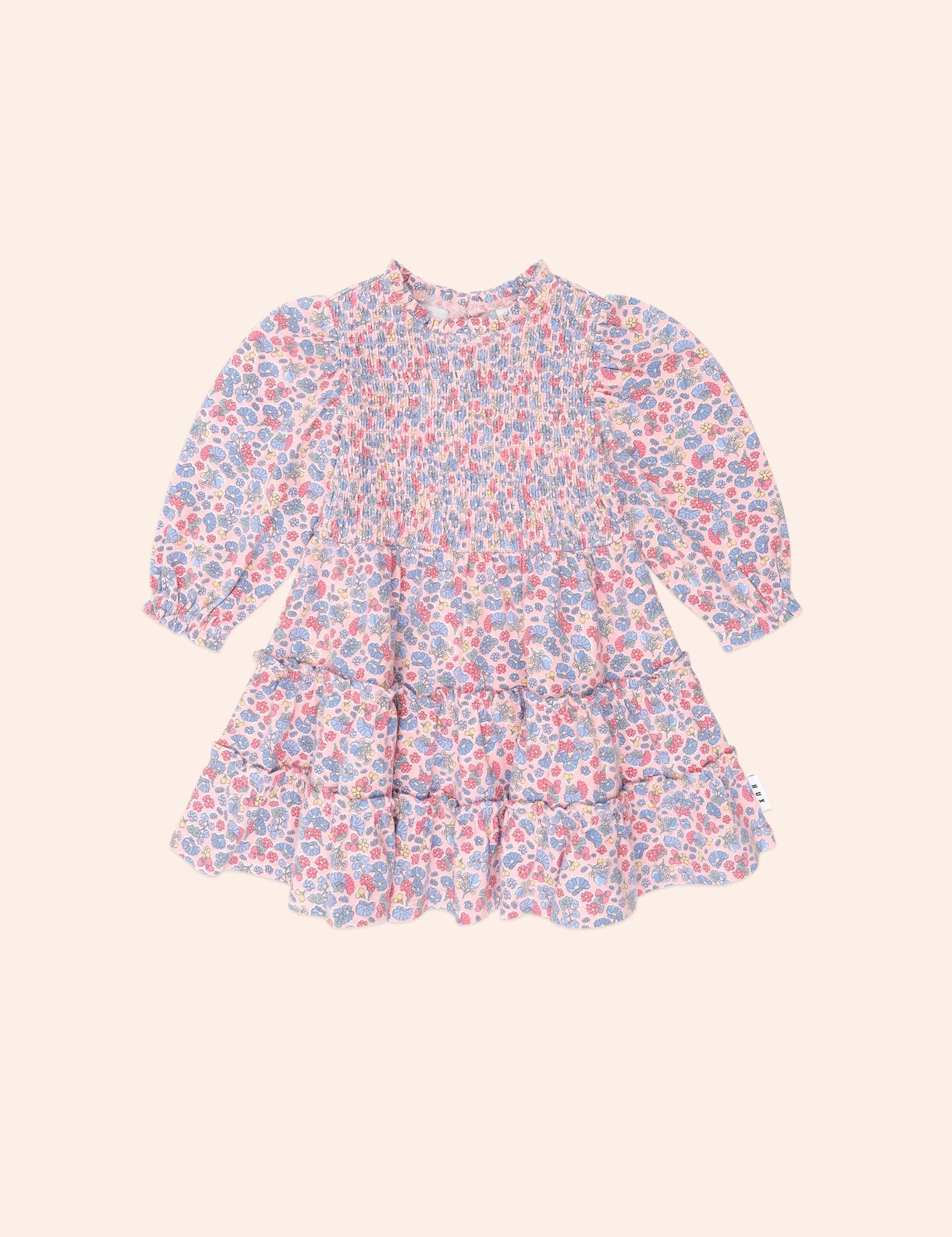 Vintage Floral Puff Long Sleeve Shirred Dress DRESS Huxbaby