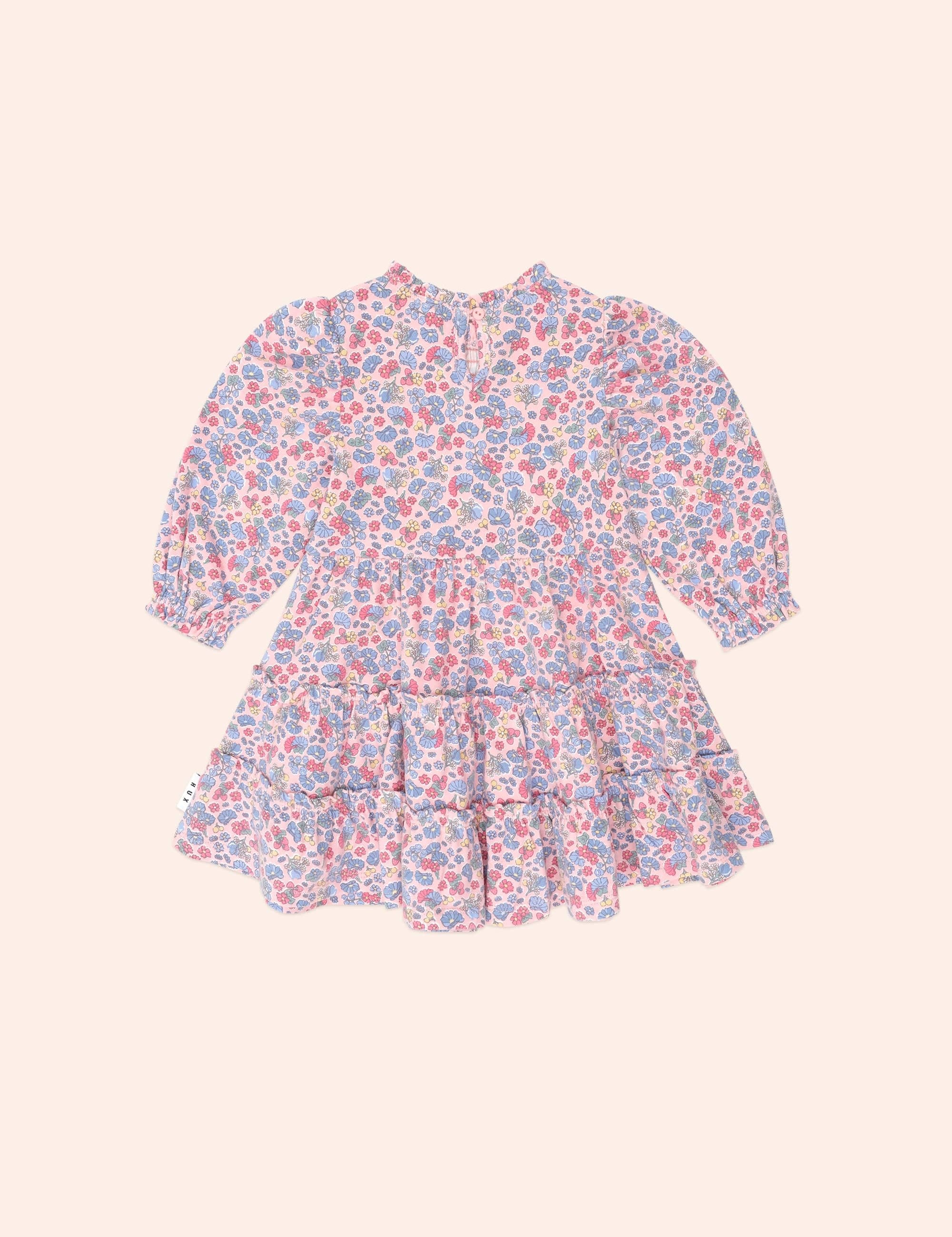 Vintage Floral Puff Long Sleeve Shirred Dress DRESS Huxbaby