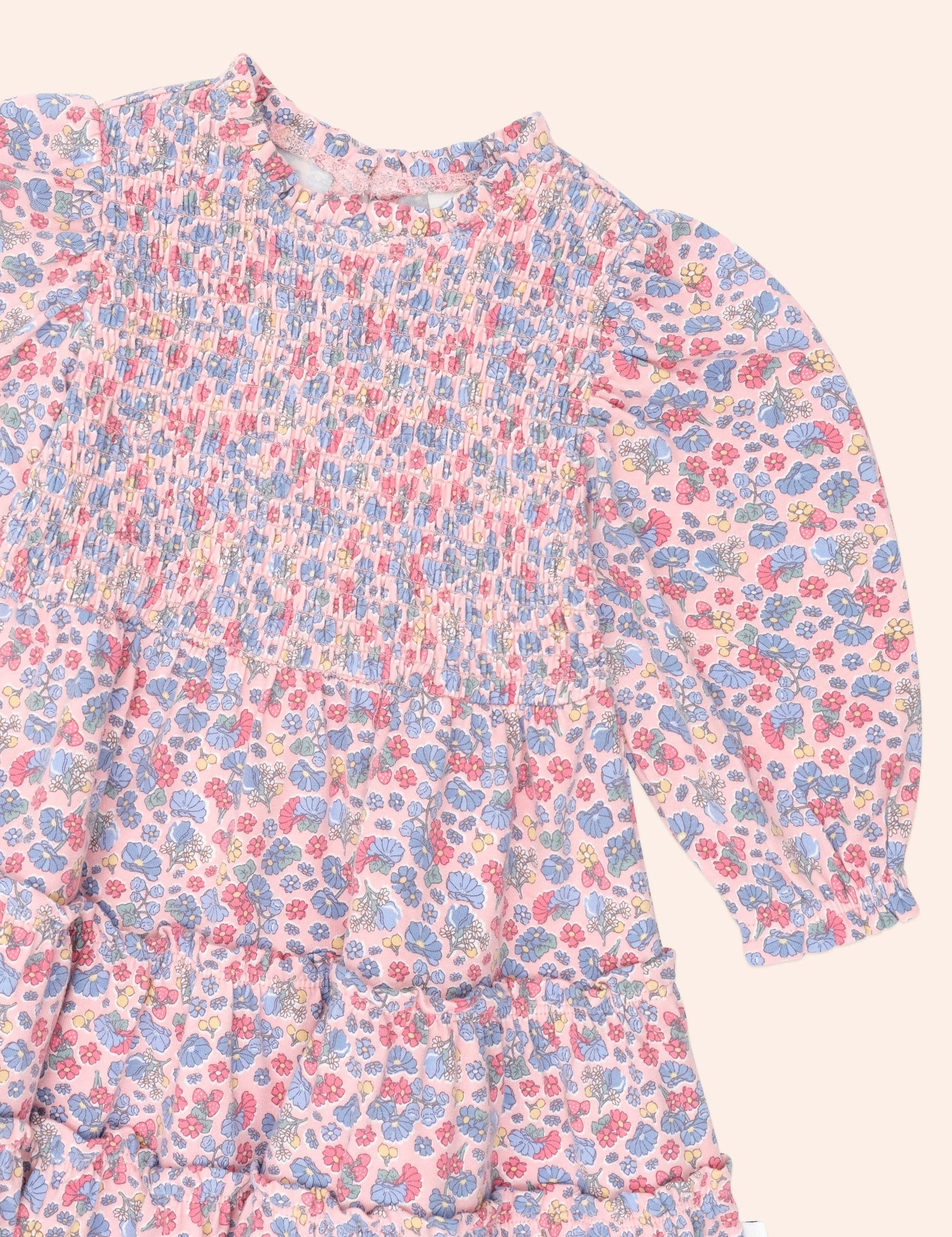 Vintage Floral Puff Long Sleeve Shirred Dress DRESS Huxbaby